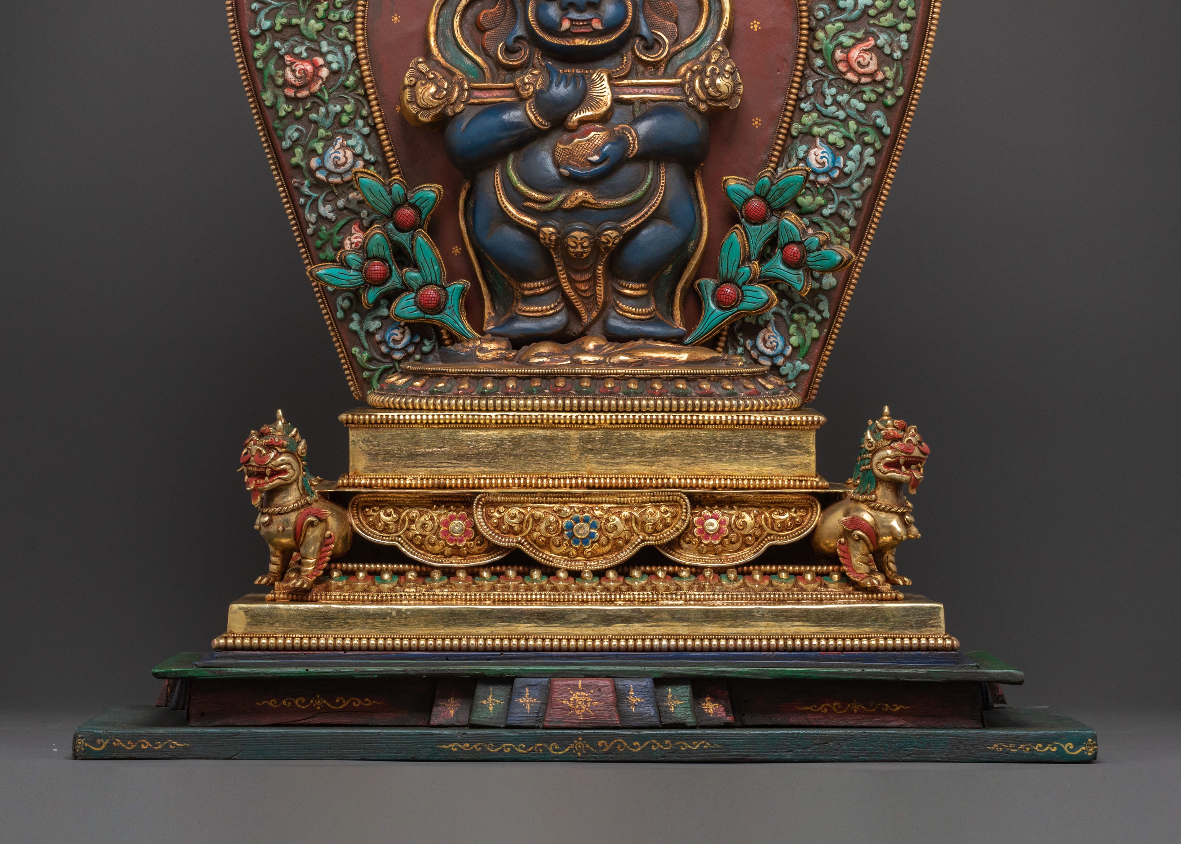 Shakya Mahakala Sacred Statue: 24K Gold Gilded Statue