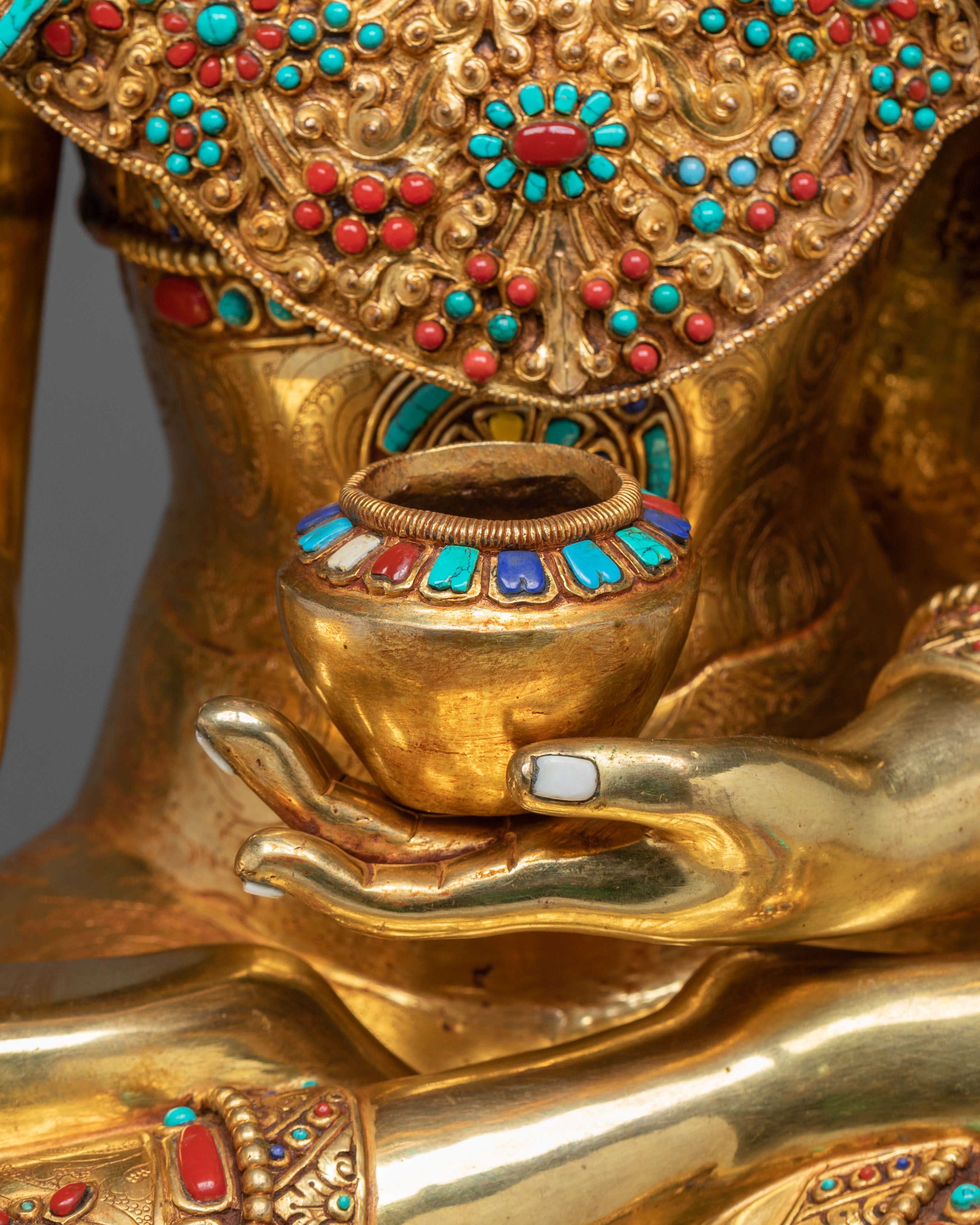 Crown Shakyamuni Buddha on Throne | Exquisite 24K Gilded Figurine