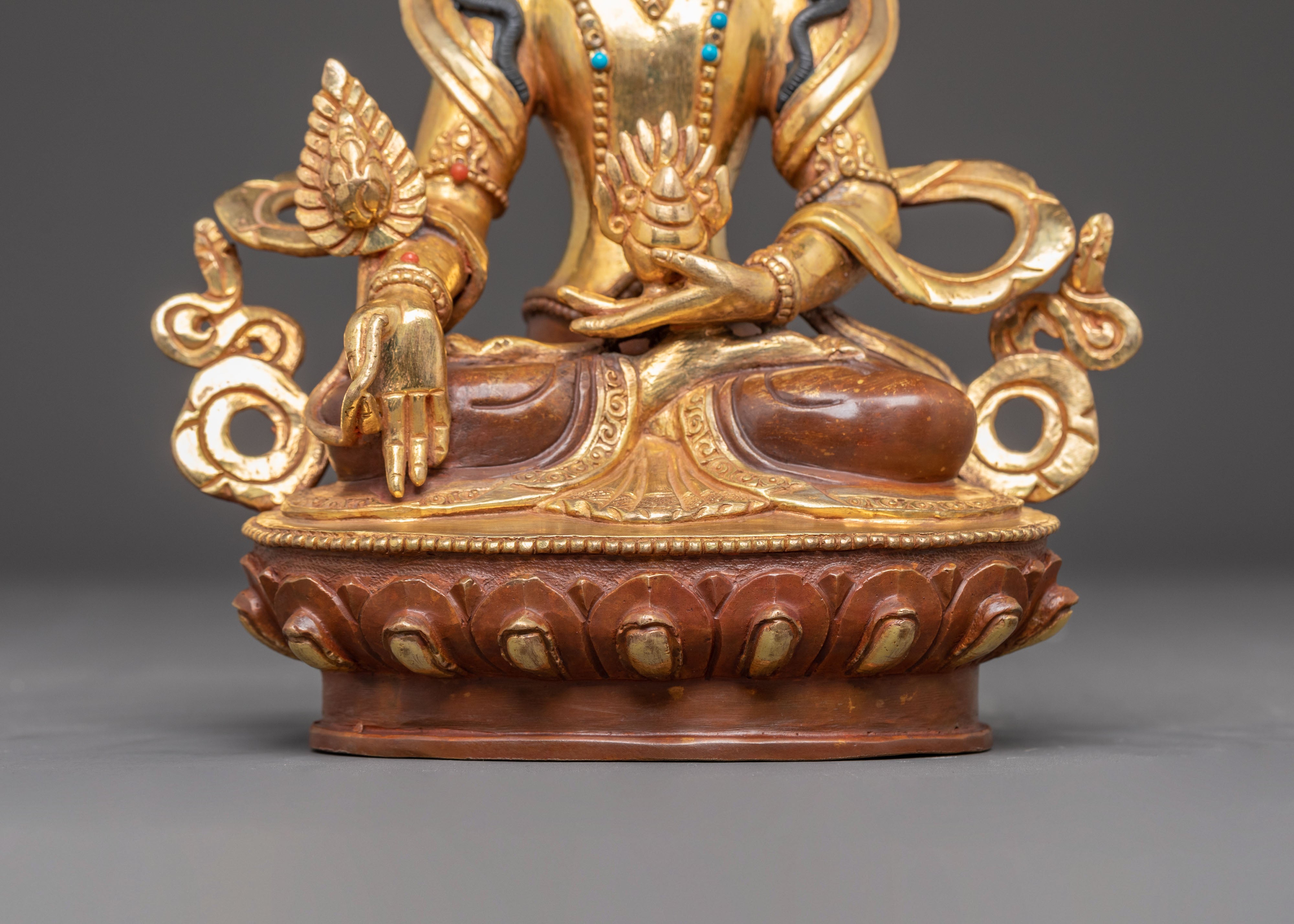 Handmade 24K Gold Glided Ksitigarbha Statue | Meditation and Spiritual Altar Decor