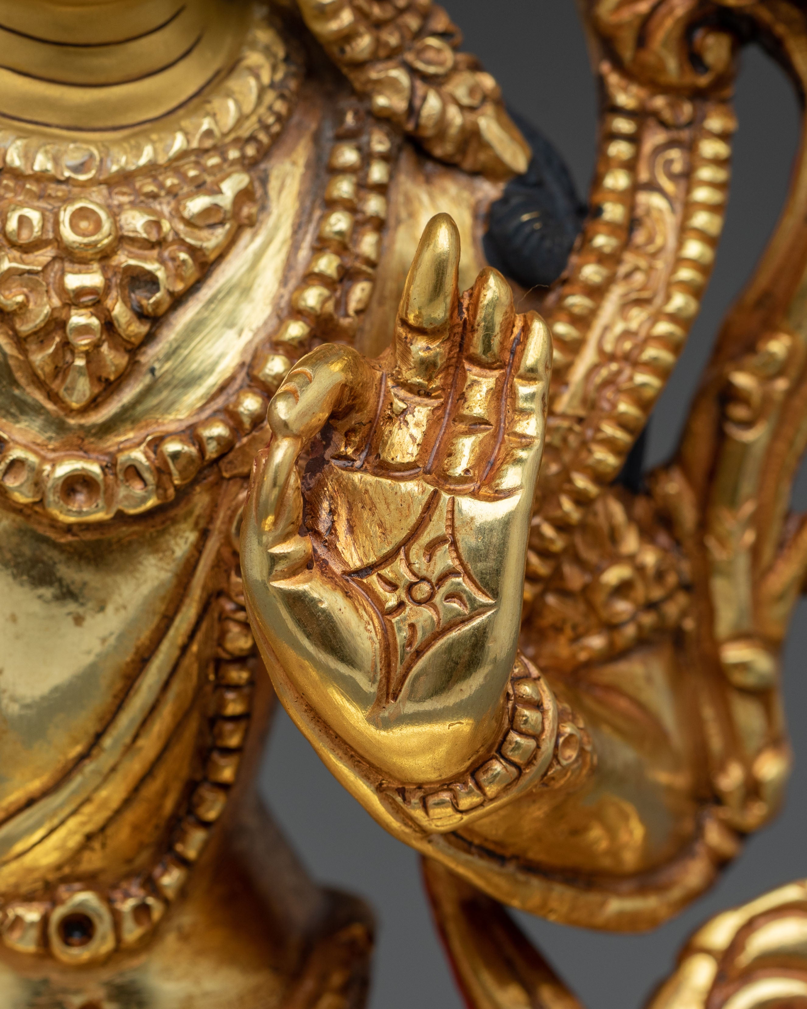 Manjushri Wielder of Wisdom Sword Statue in 24K Gold