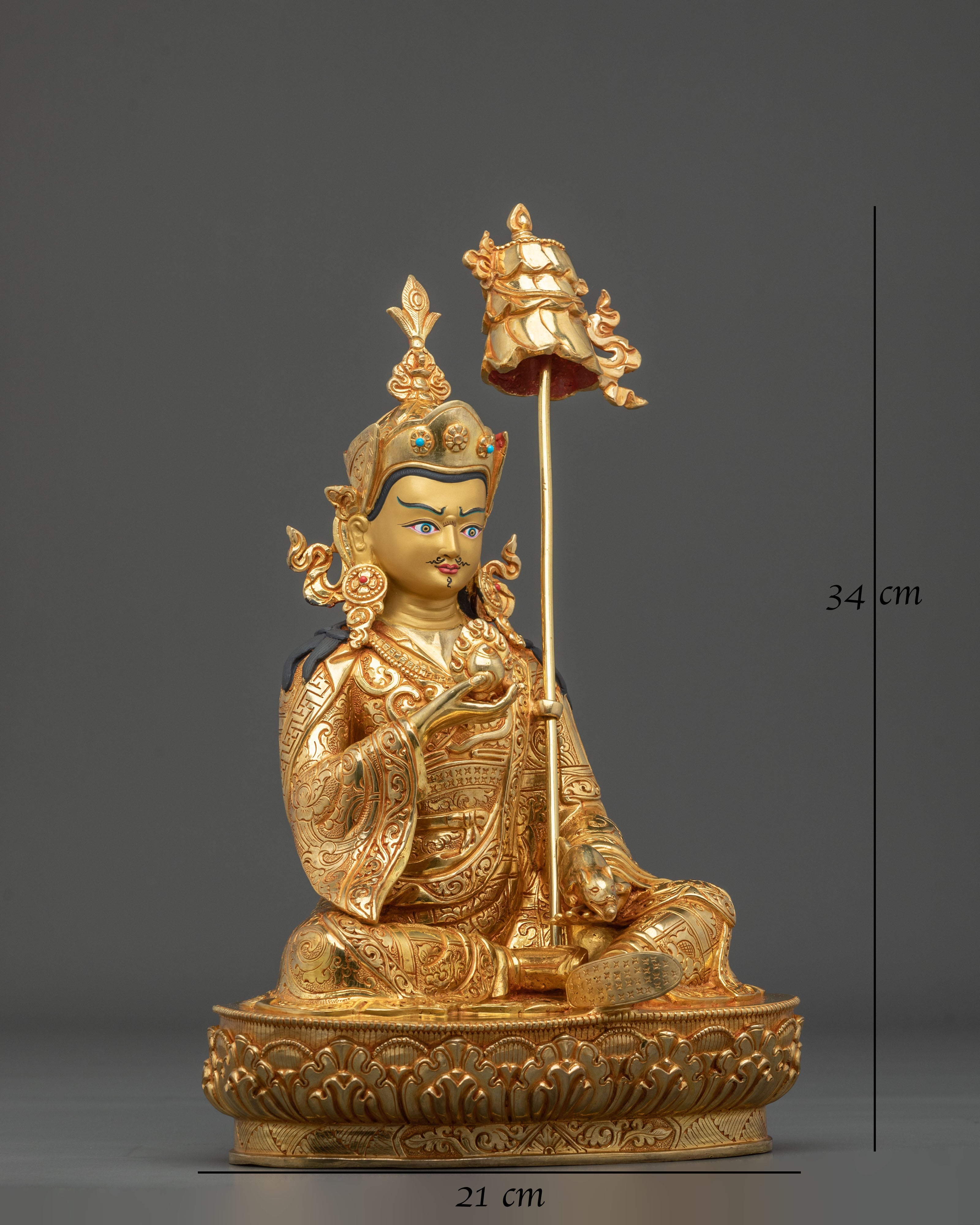 Guru Rinpoche Golden Statue Set | Buddhist Meditation Altar Decor