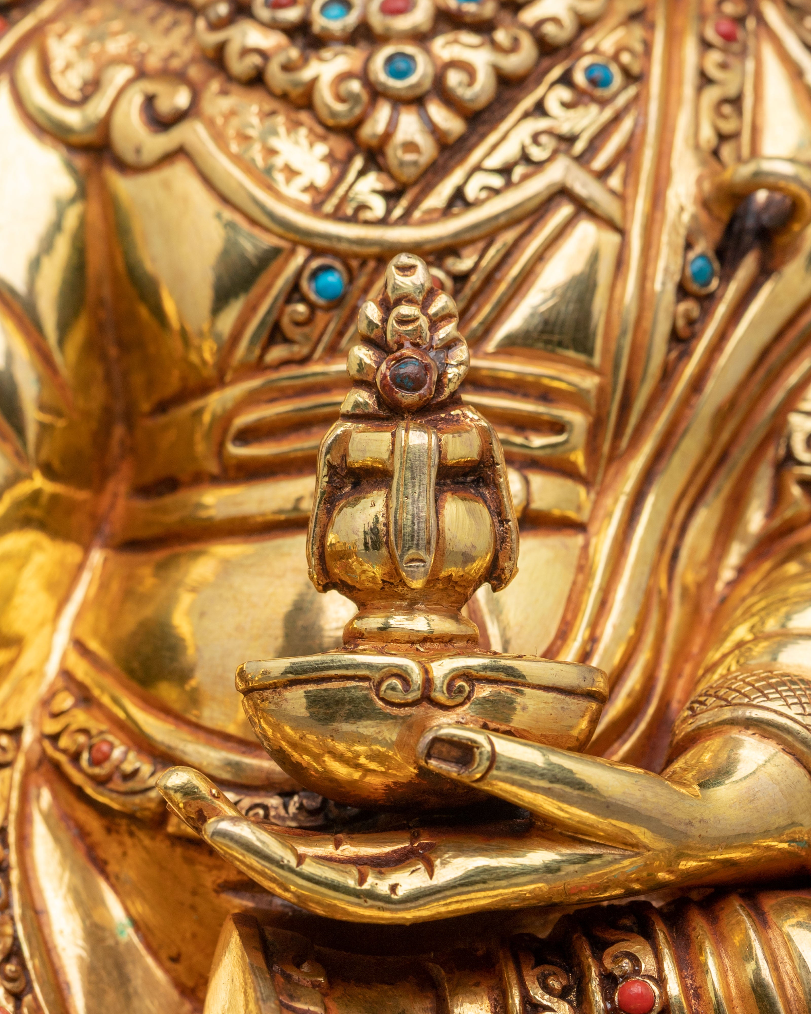 Padmasambhava Sculpture | 24K Gold Gilded Figurine