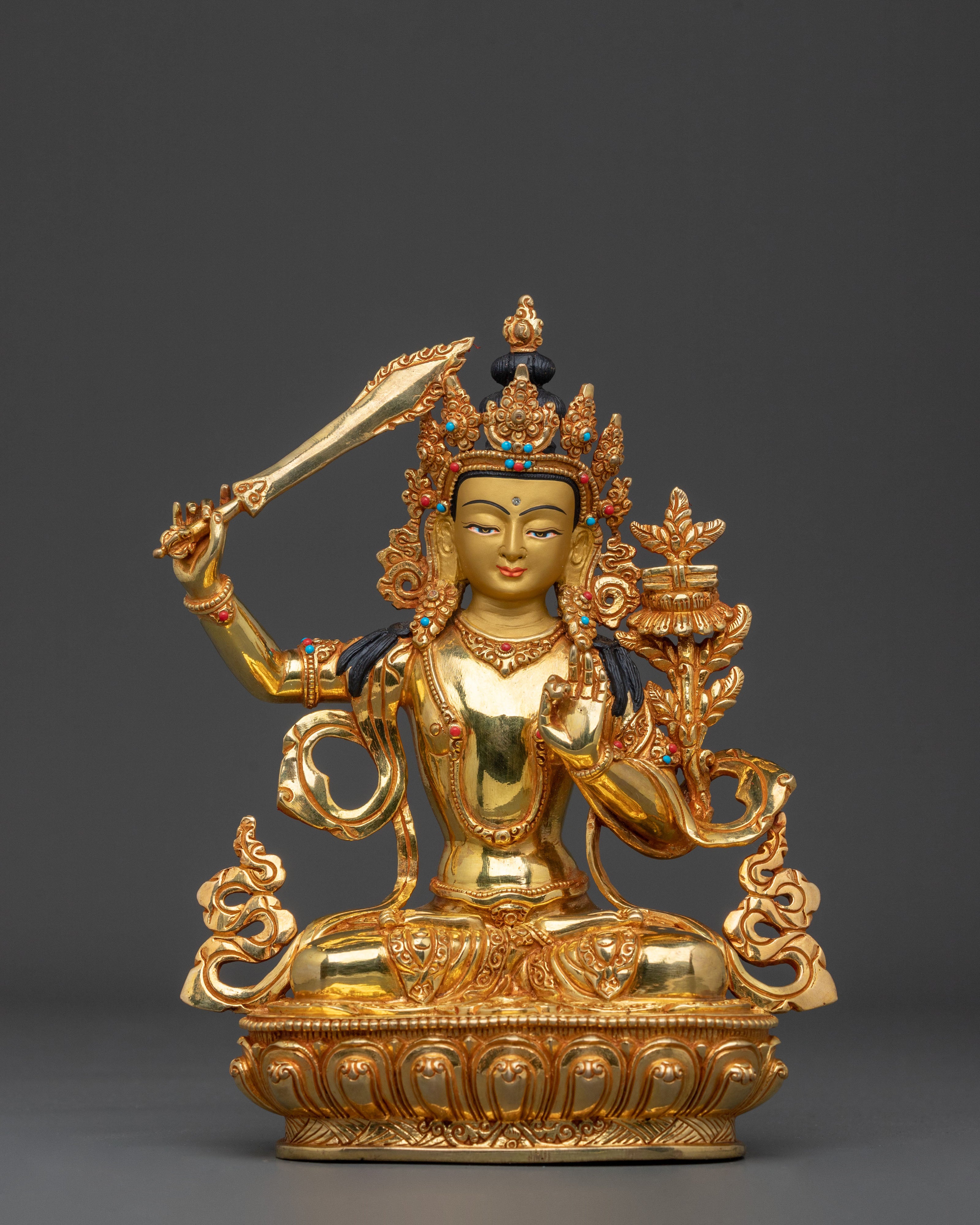 manjughoṣa sacred sculpture with 24K Gold Gilding