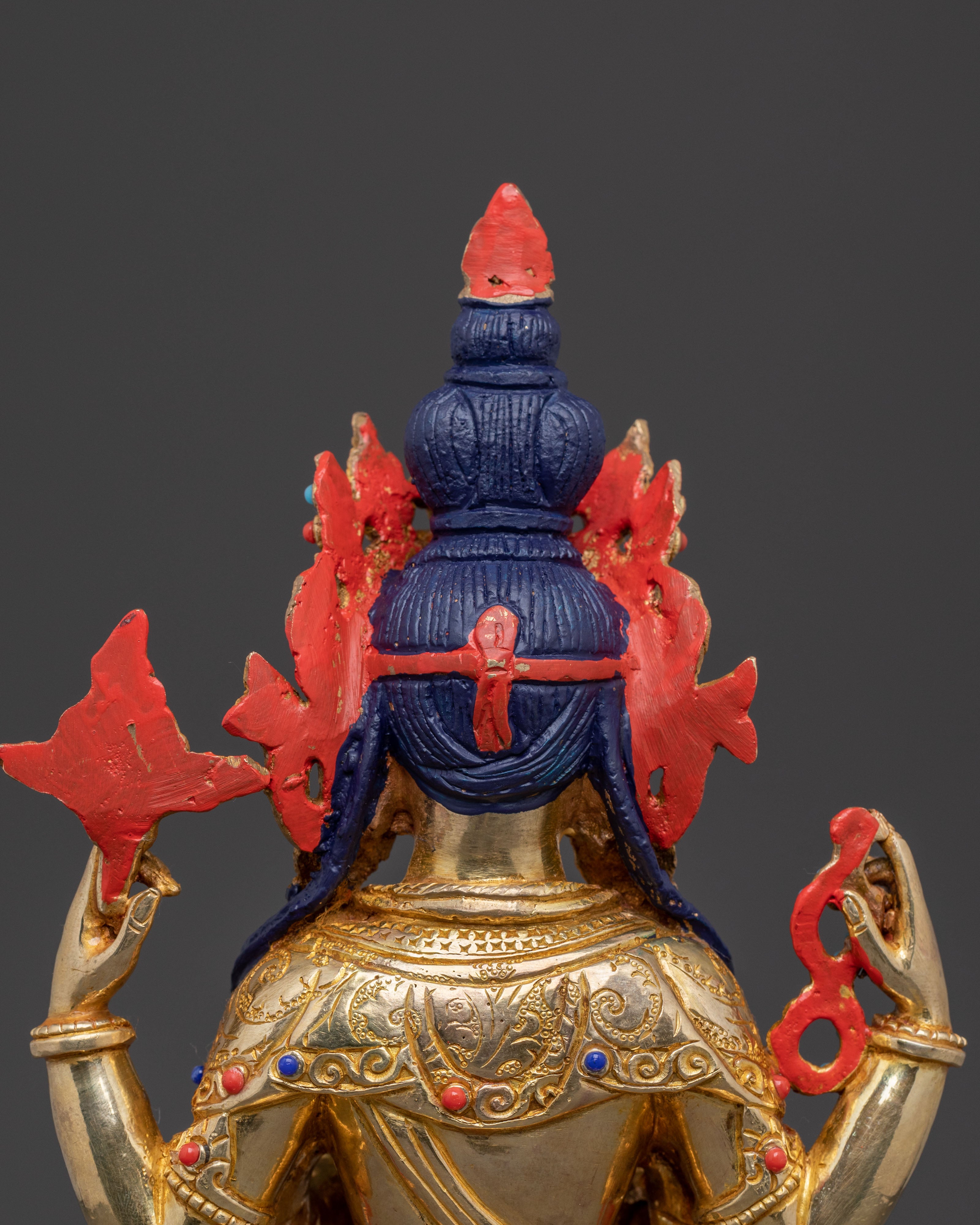 24k Gold Gilded Statue of Chenrezig Bodhisattva - Exquisite Copper Art