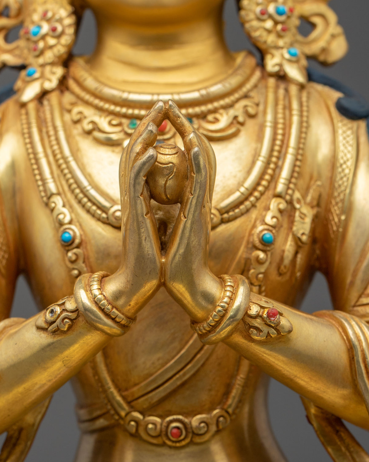 Handmade Chenrezig Copper Sculpture | 24K Gold Glided