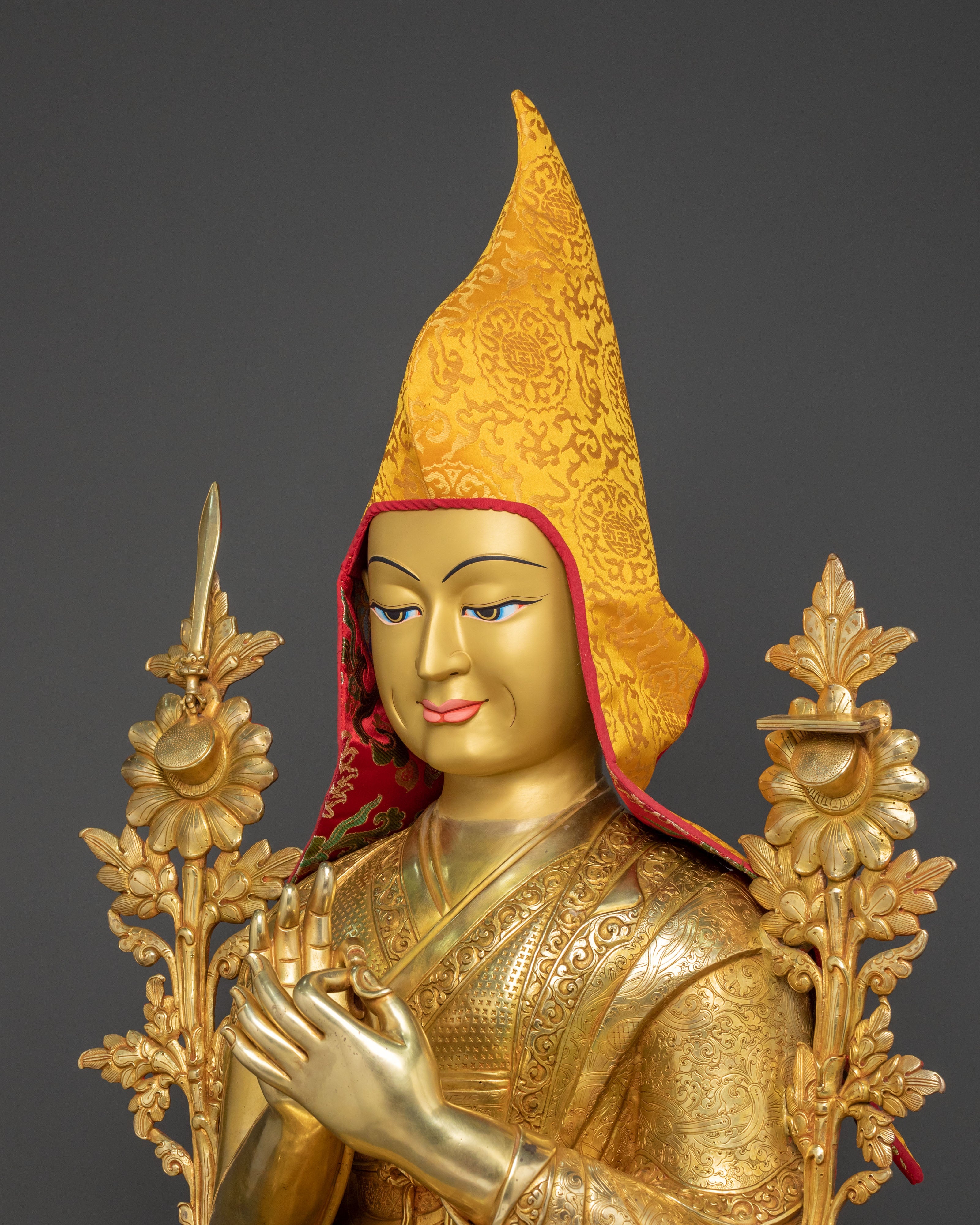 Handmade Tsongkhapa with Disciples Statue Set: Traditional Himalayan Artwork