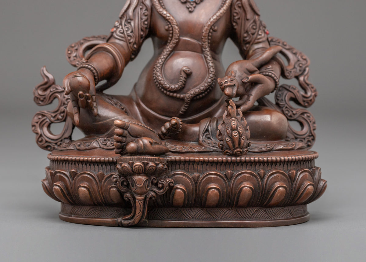 Dzambhala Oxidized Copper Sculpture | Gemstone Adorned