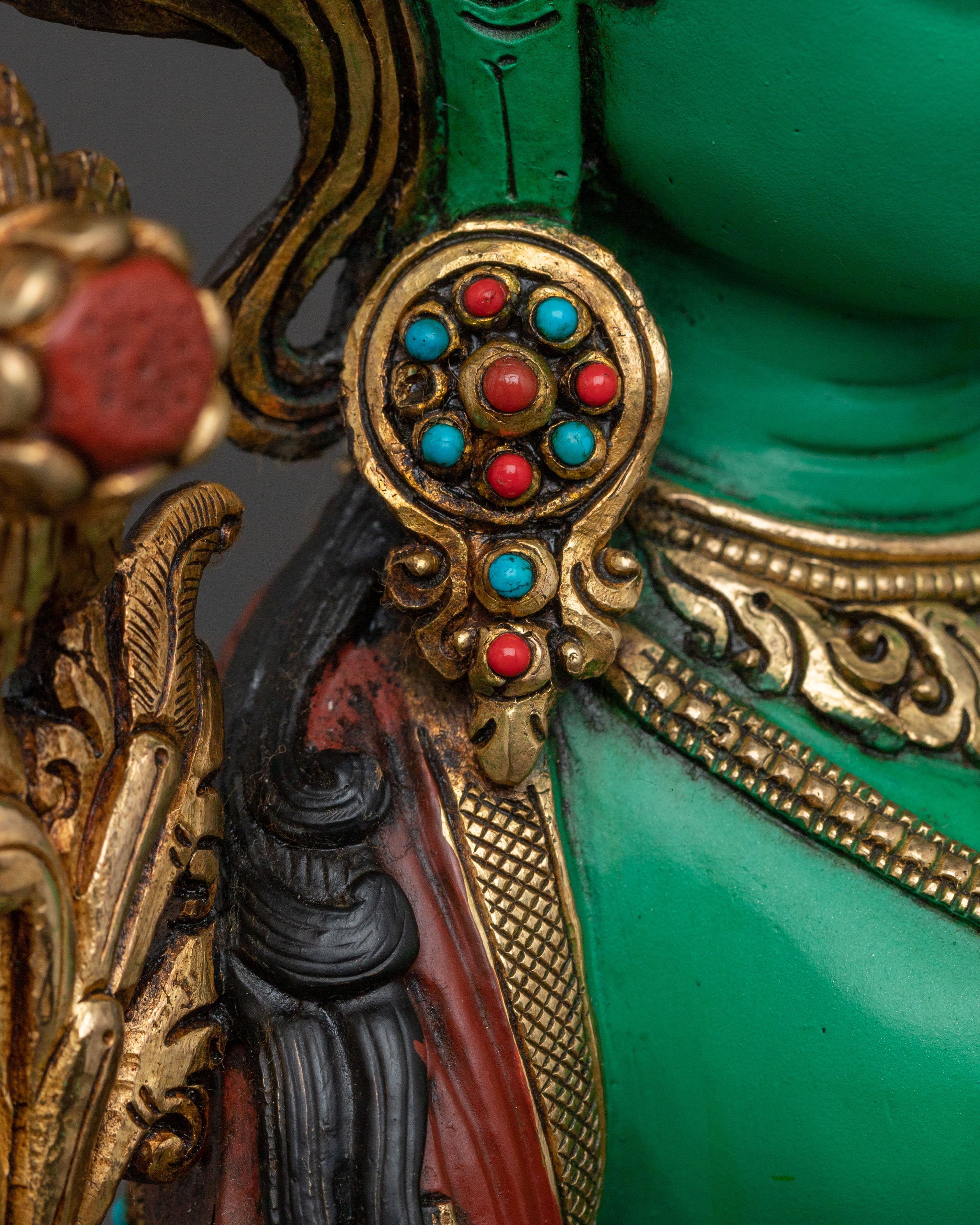 Green Tara Protection Statue: Hand-Gilded Serenity