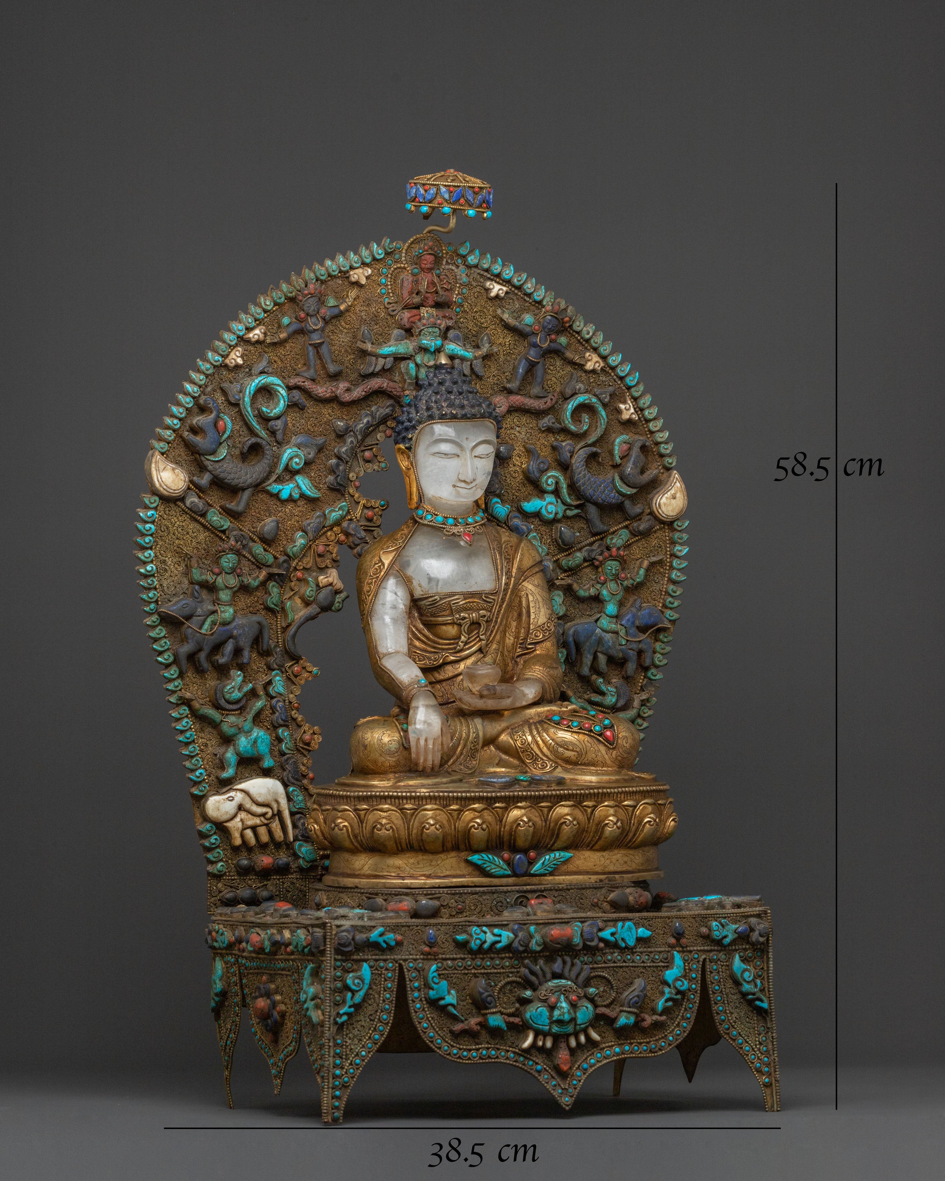 Shakyamuni Buddha On Throne Handcrafted Statue