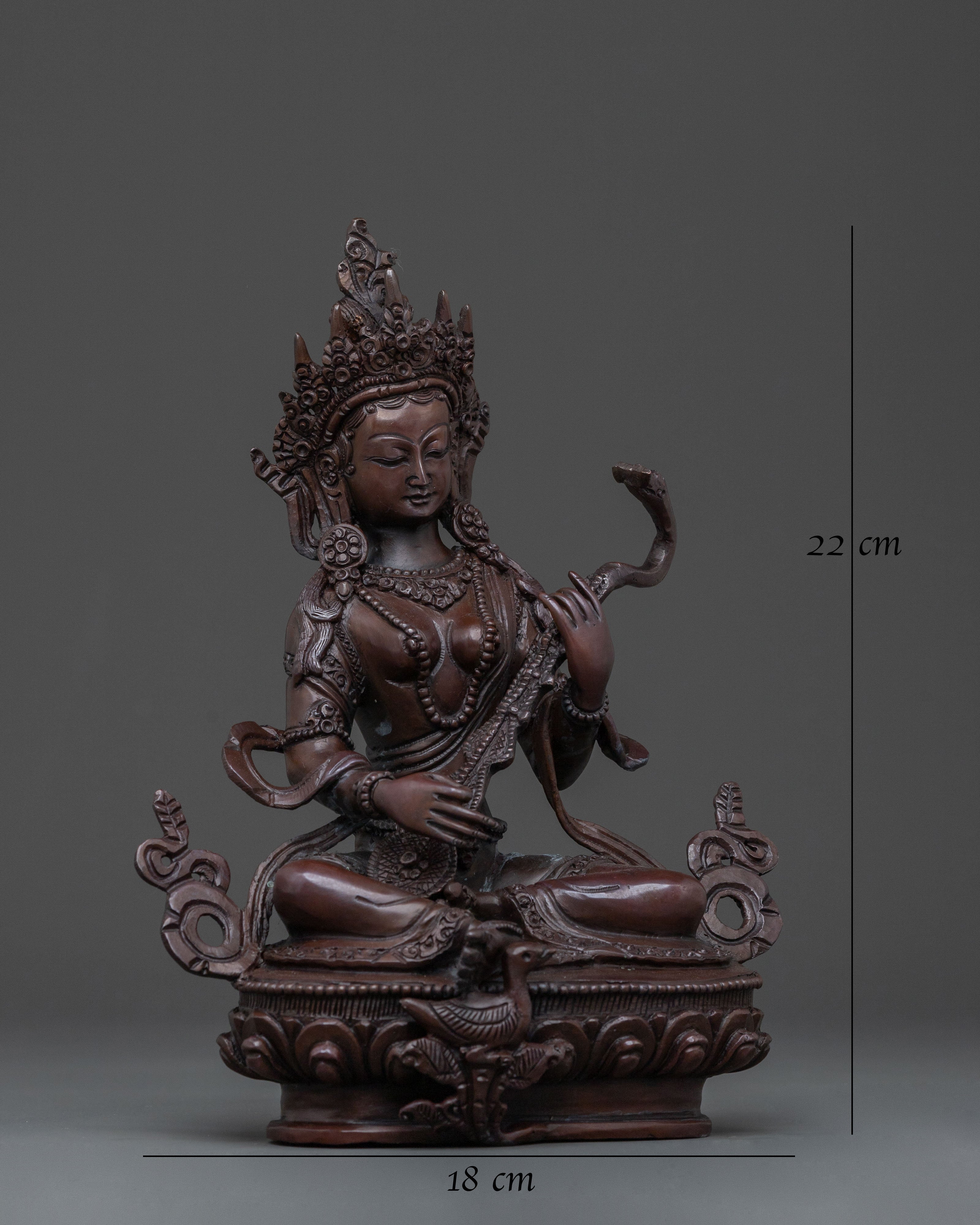 Saraswati Devi: Oxidized Copper Sacred Statue