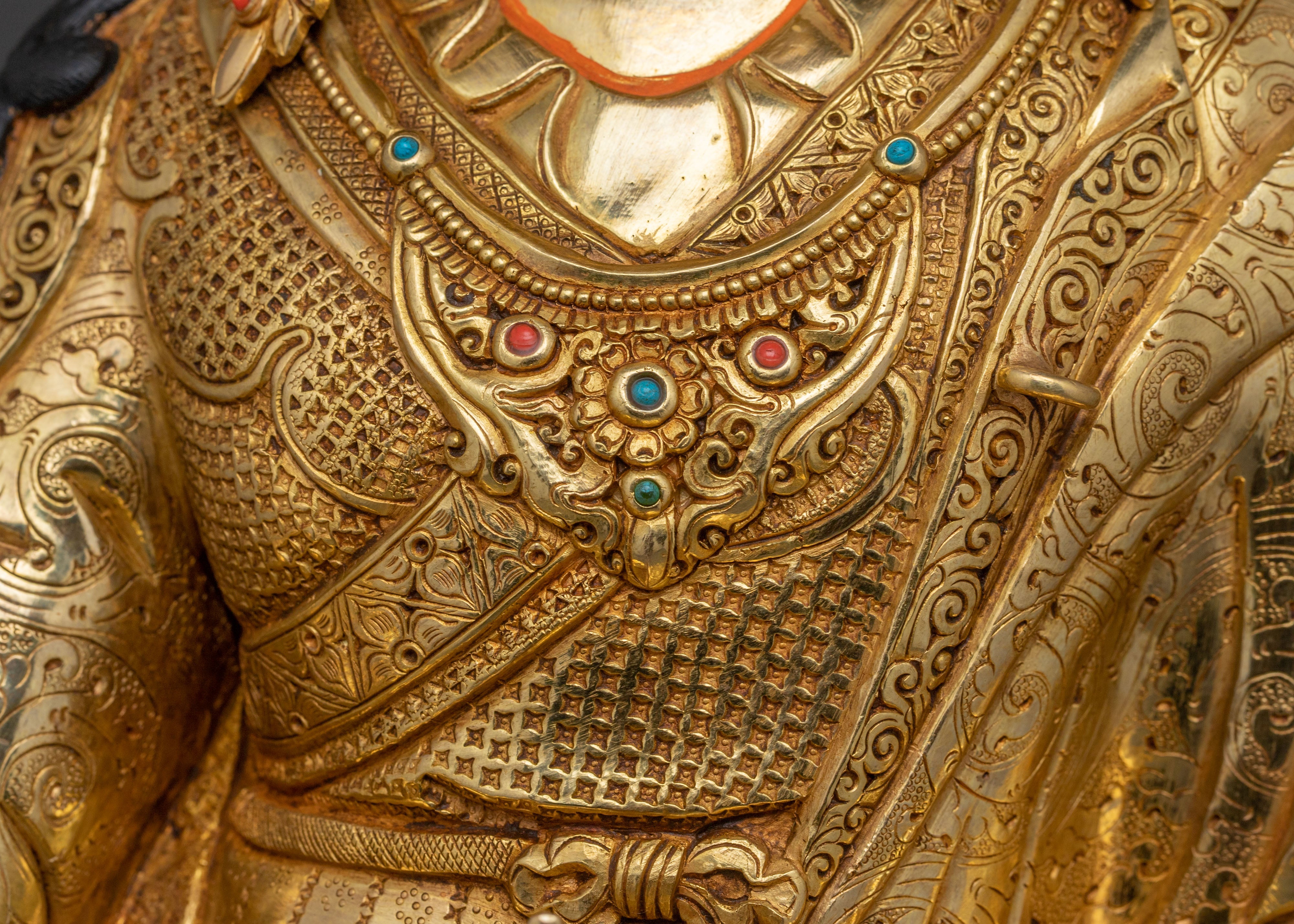 The Lotus Born Guru Rinpoche Spiritual Statue – 24K Gold Gilded Art