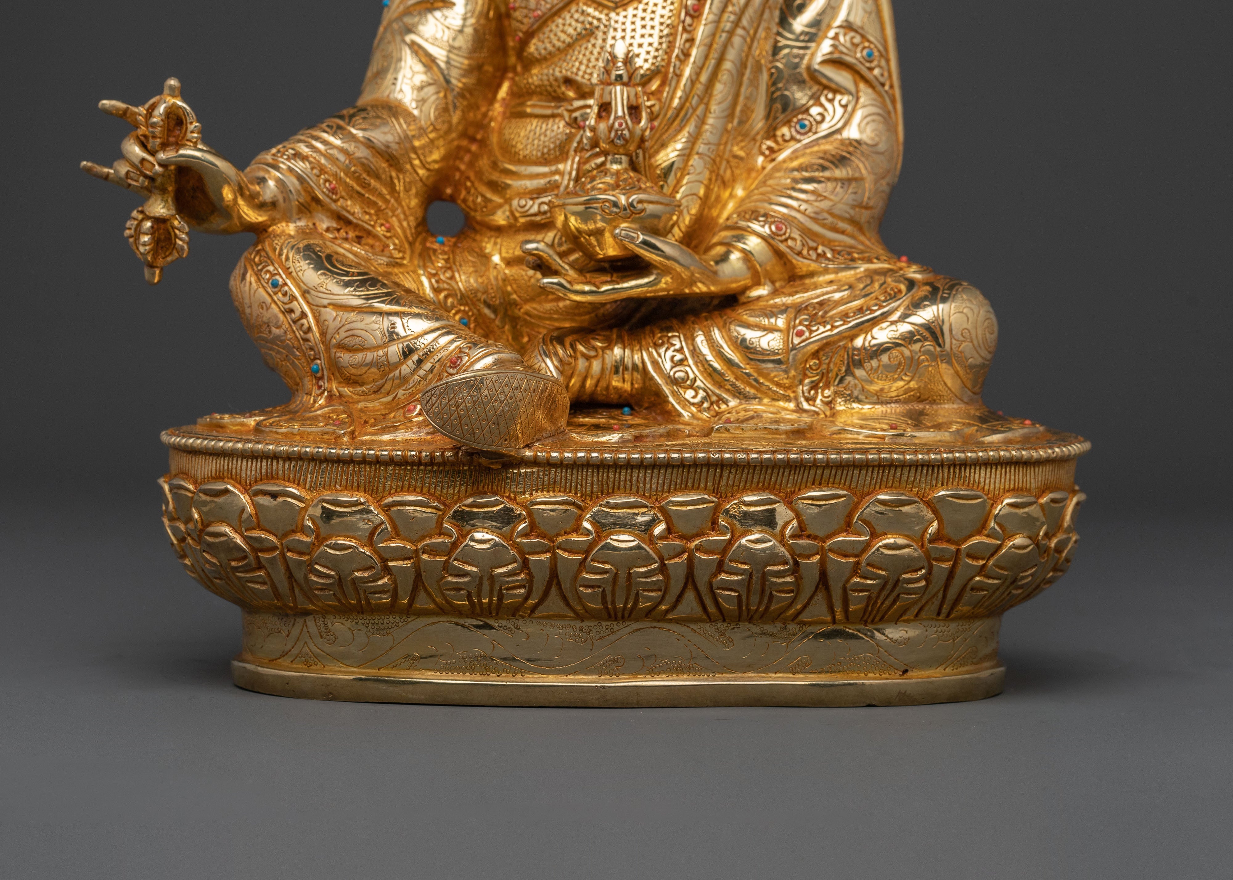 Guru Rinpoche Statue: 24K Gold Gilded Tantric Master