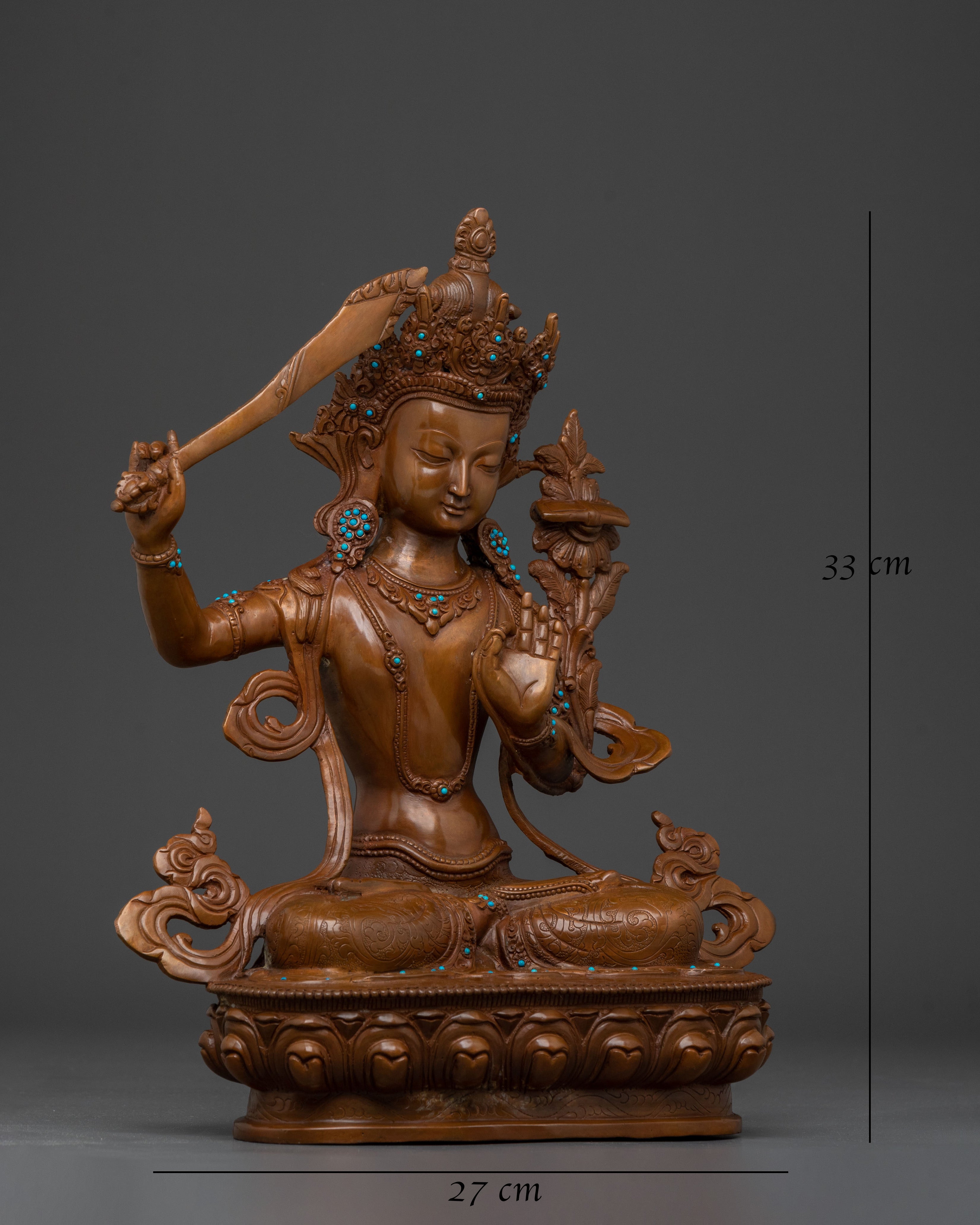 Handmade Manjushri Statue: Oxidized Copper Body