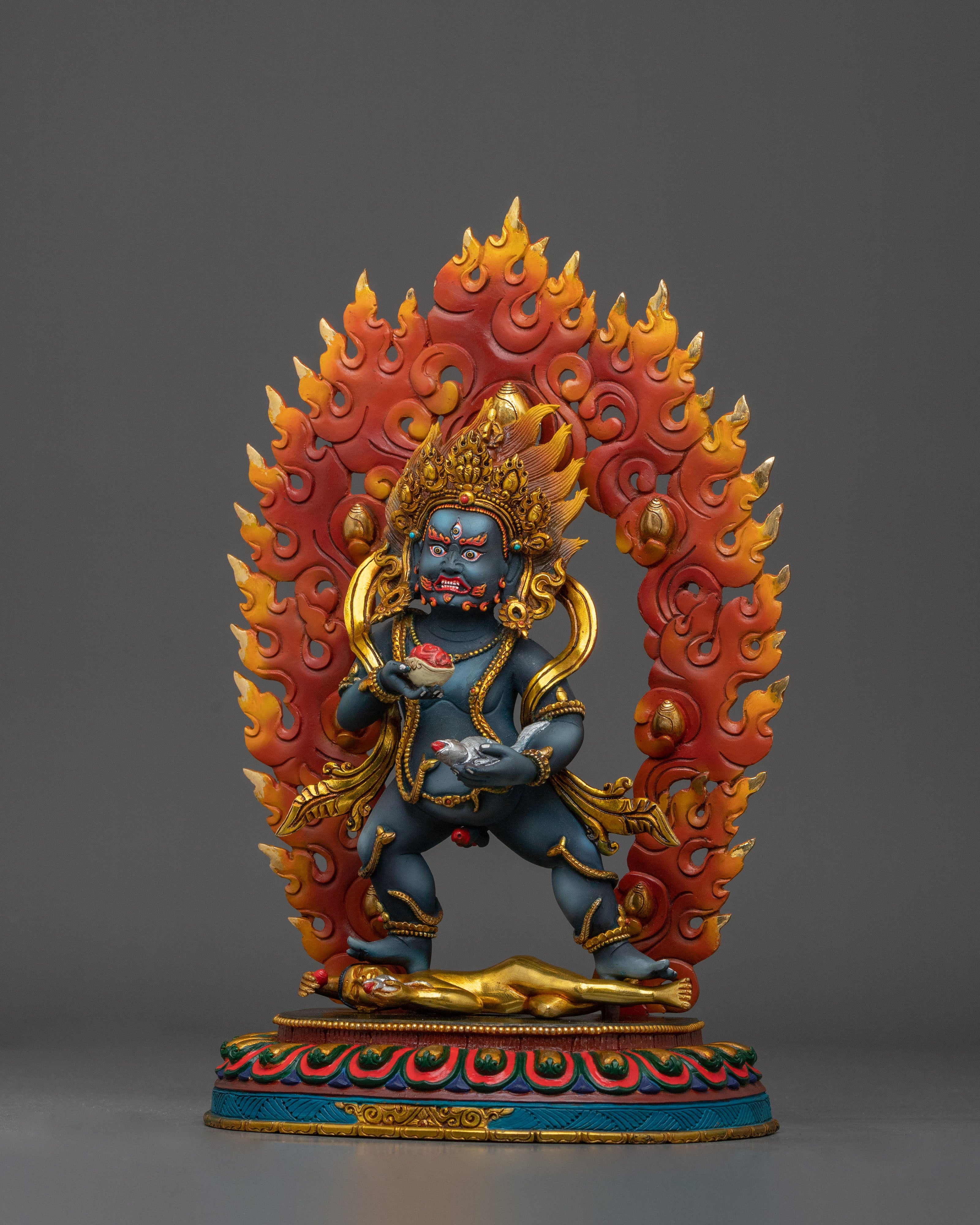 Black Dzambhala Handmade Statue |  Buddhist Protector Sculpture