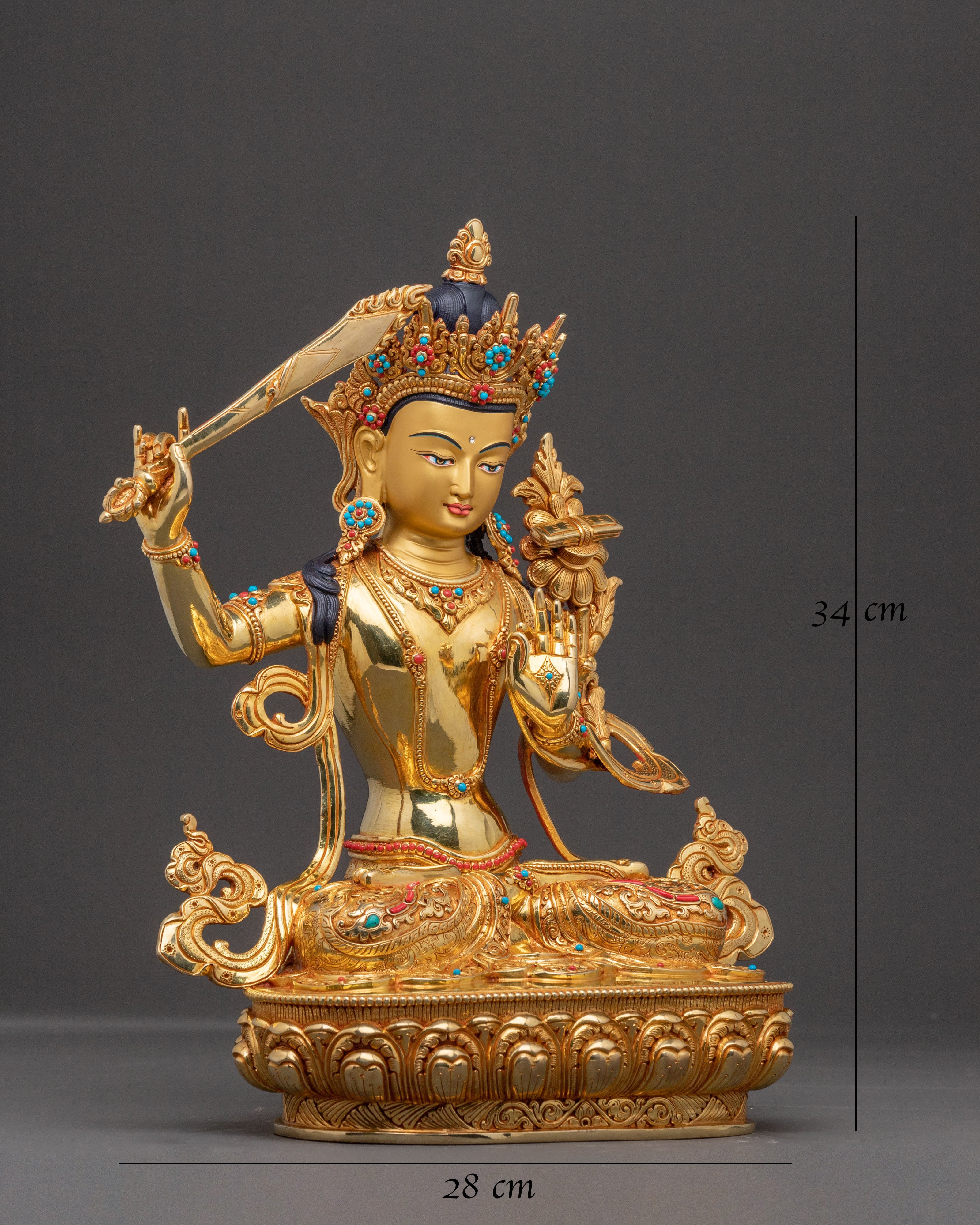 Manjushri Wisdom Icon Statue| Handcrafted Copper Wisdom Deity