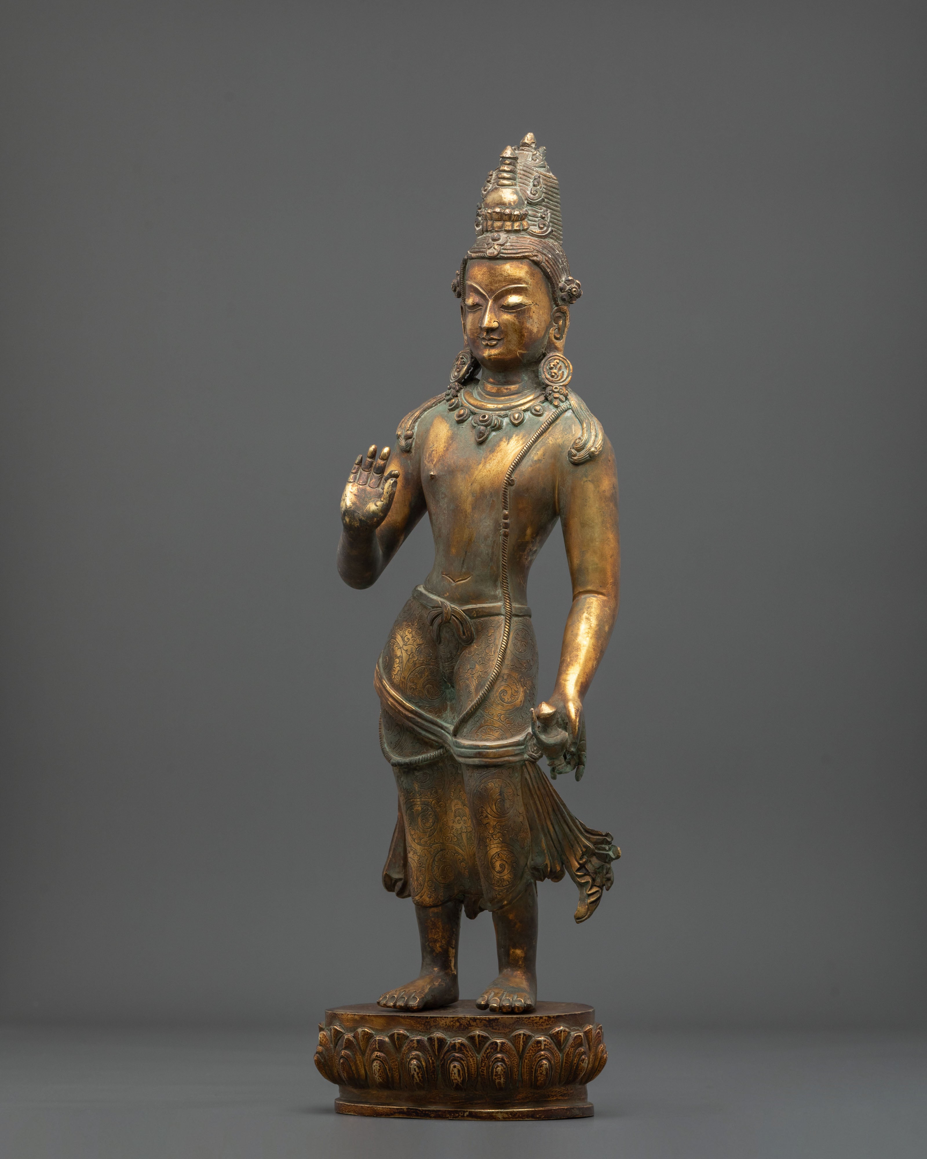 Standing Lokeshwor Copper Statue | Figurine with Antique Finish