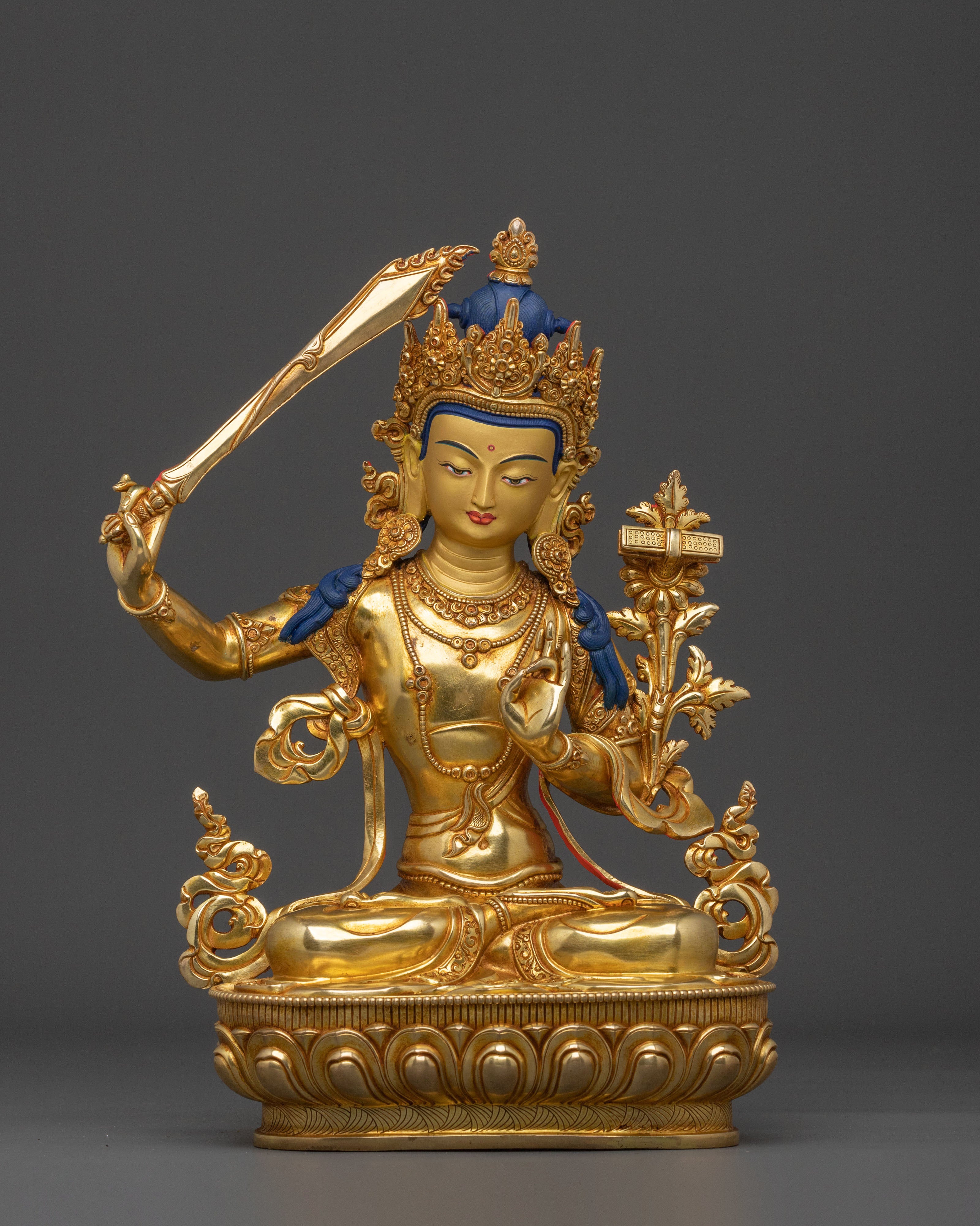 Manjushri Traditional Figurine of Wisdom | Buddhist Deity Sculpture of Wisdom