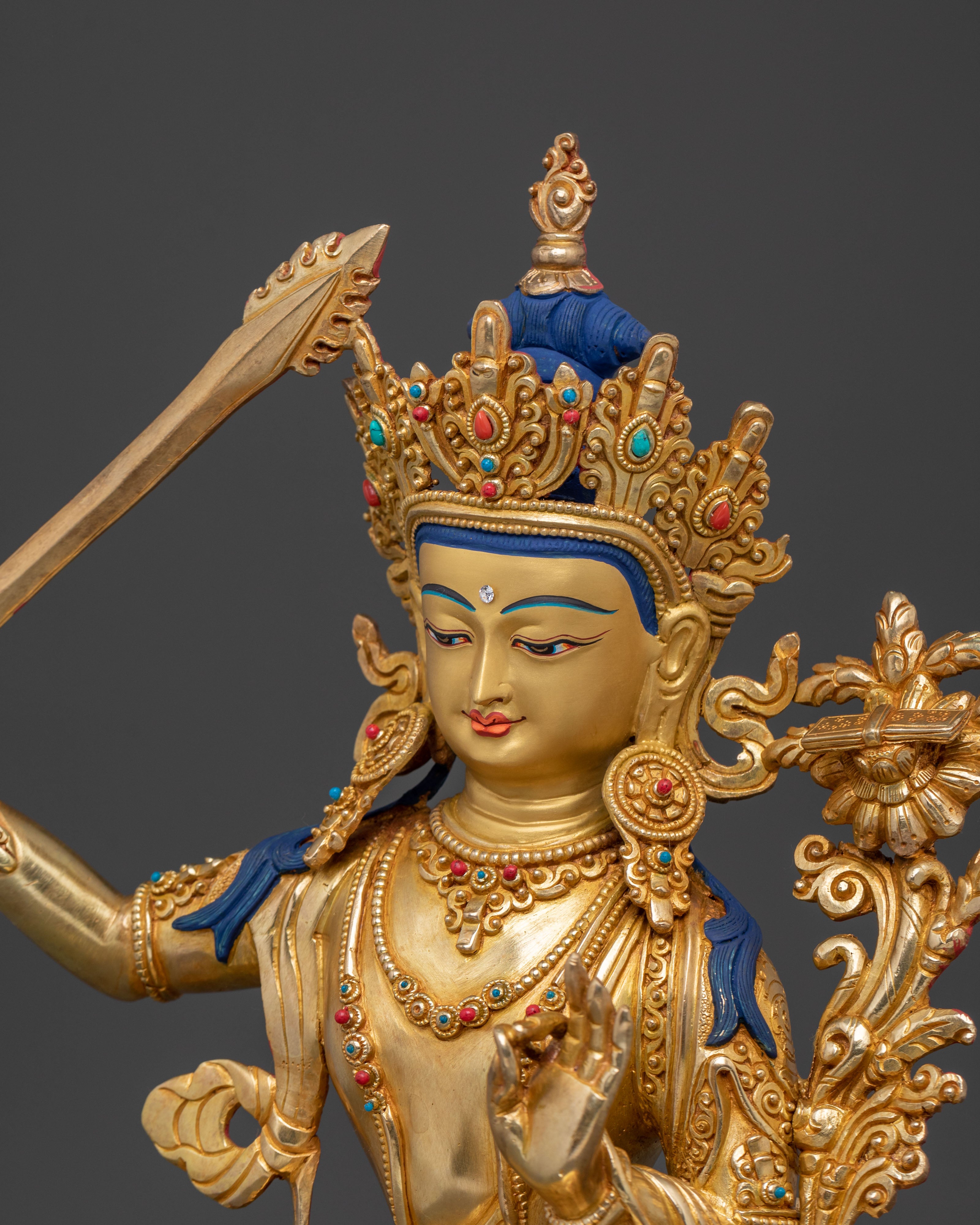 Handmade 24K Gold Gilded Manjushri Statue