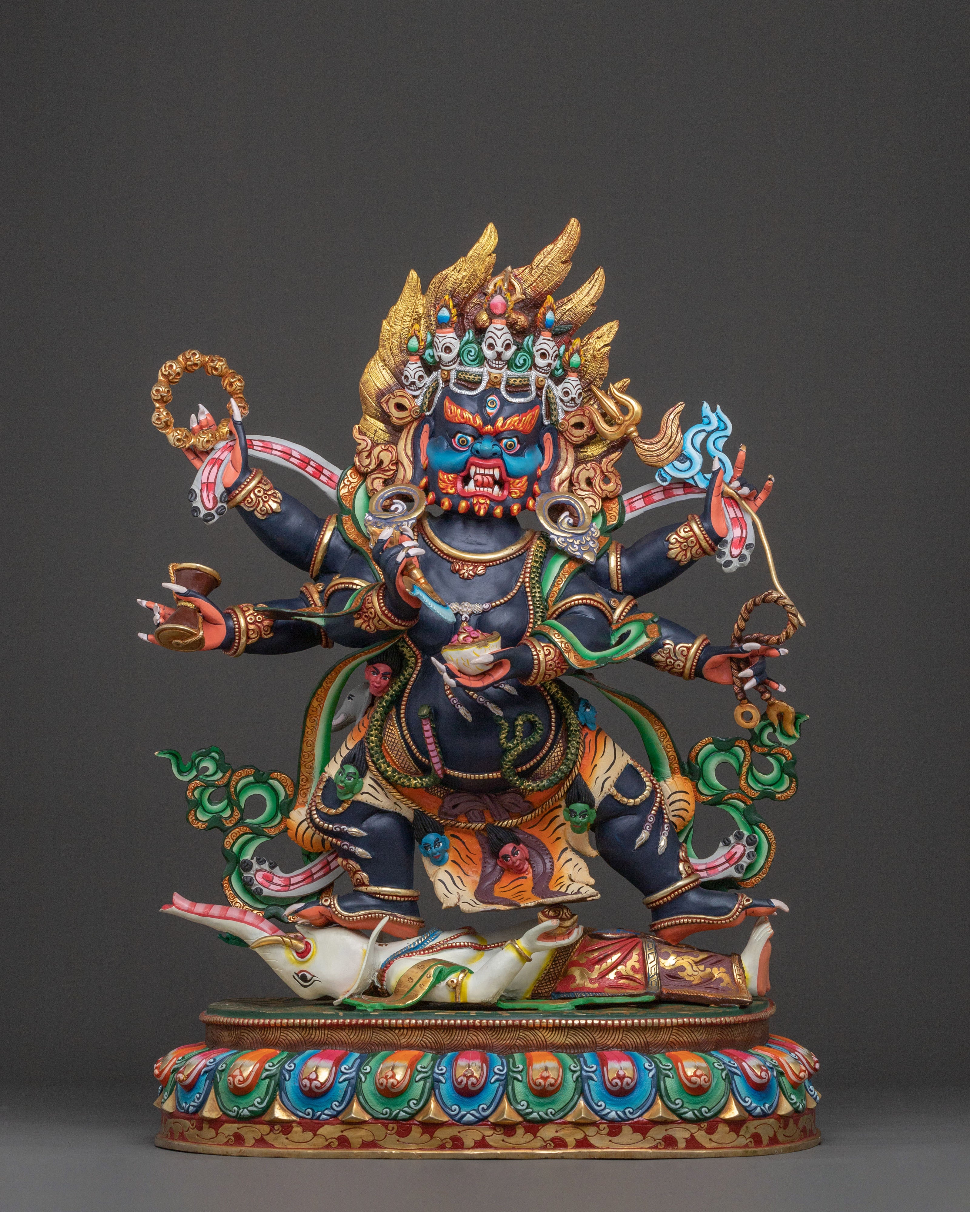Six Armed Mahakala Divine Sculpture: Protector of Dharma