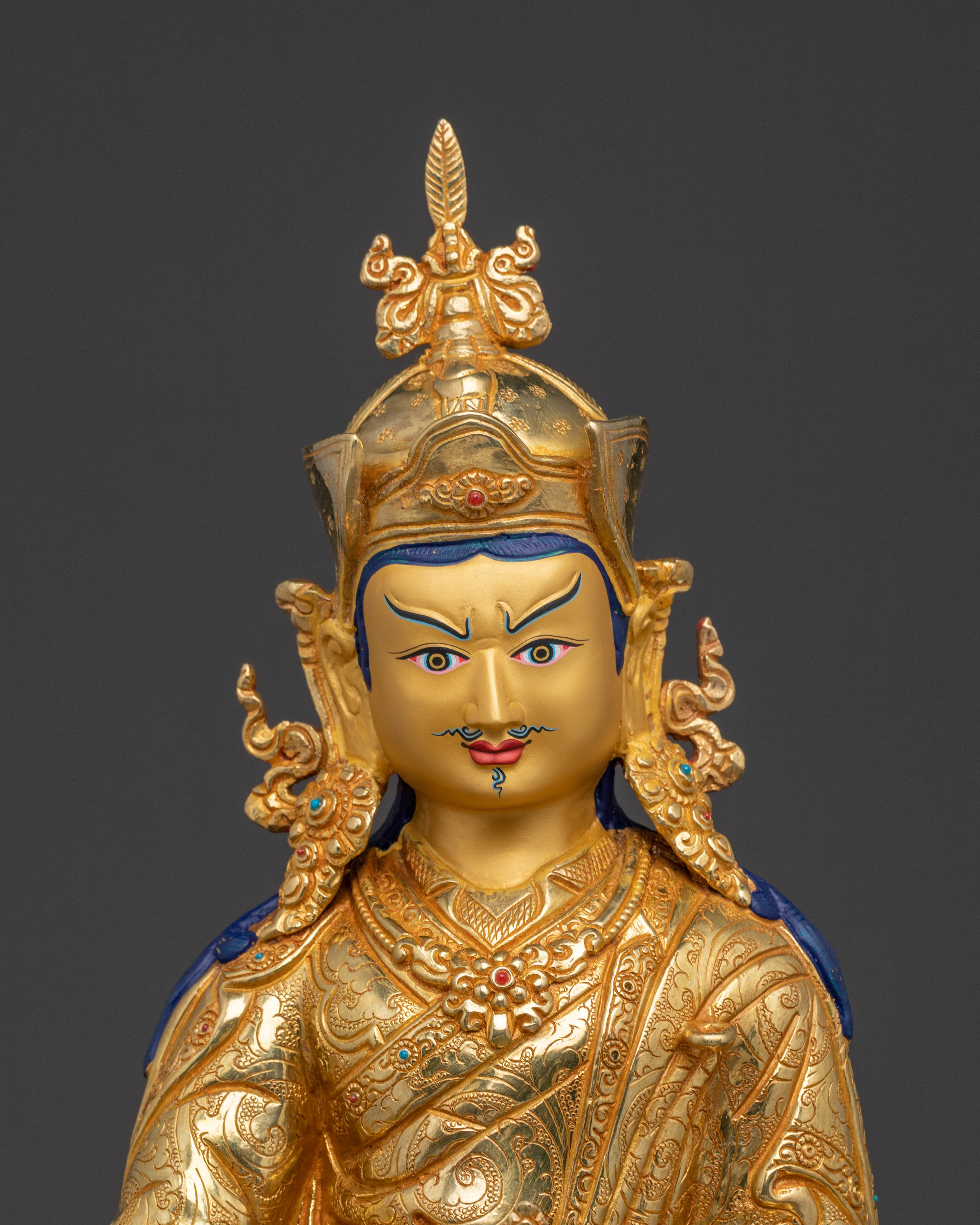 The Lotus Born Guru Rinpoche Statue – Exquisite Gilded Copper Statue