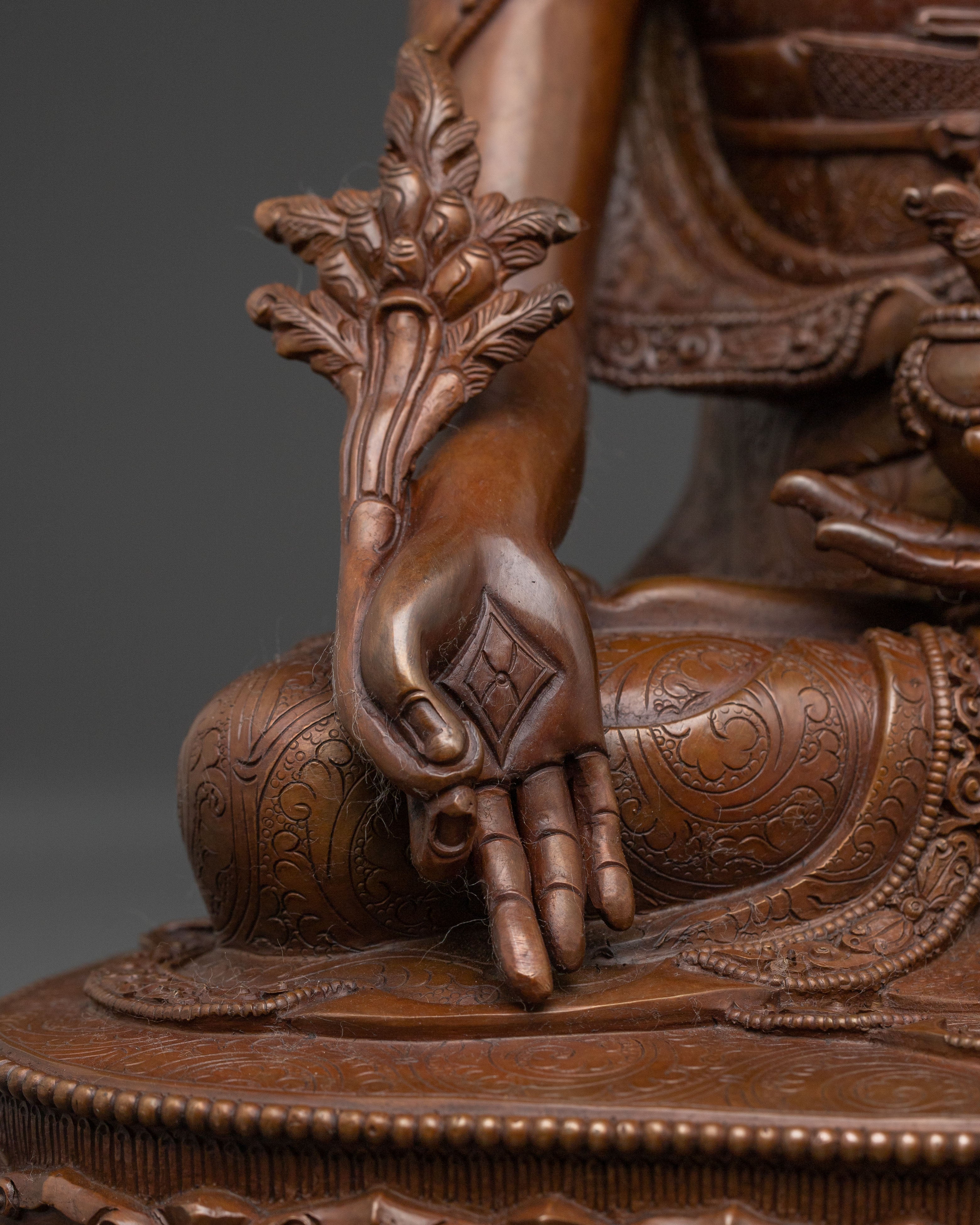 Healing Medicine Buddha Handcrafted Statue in Oxidized Copper