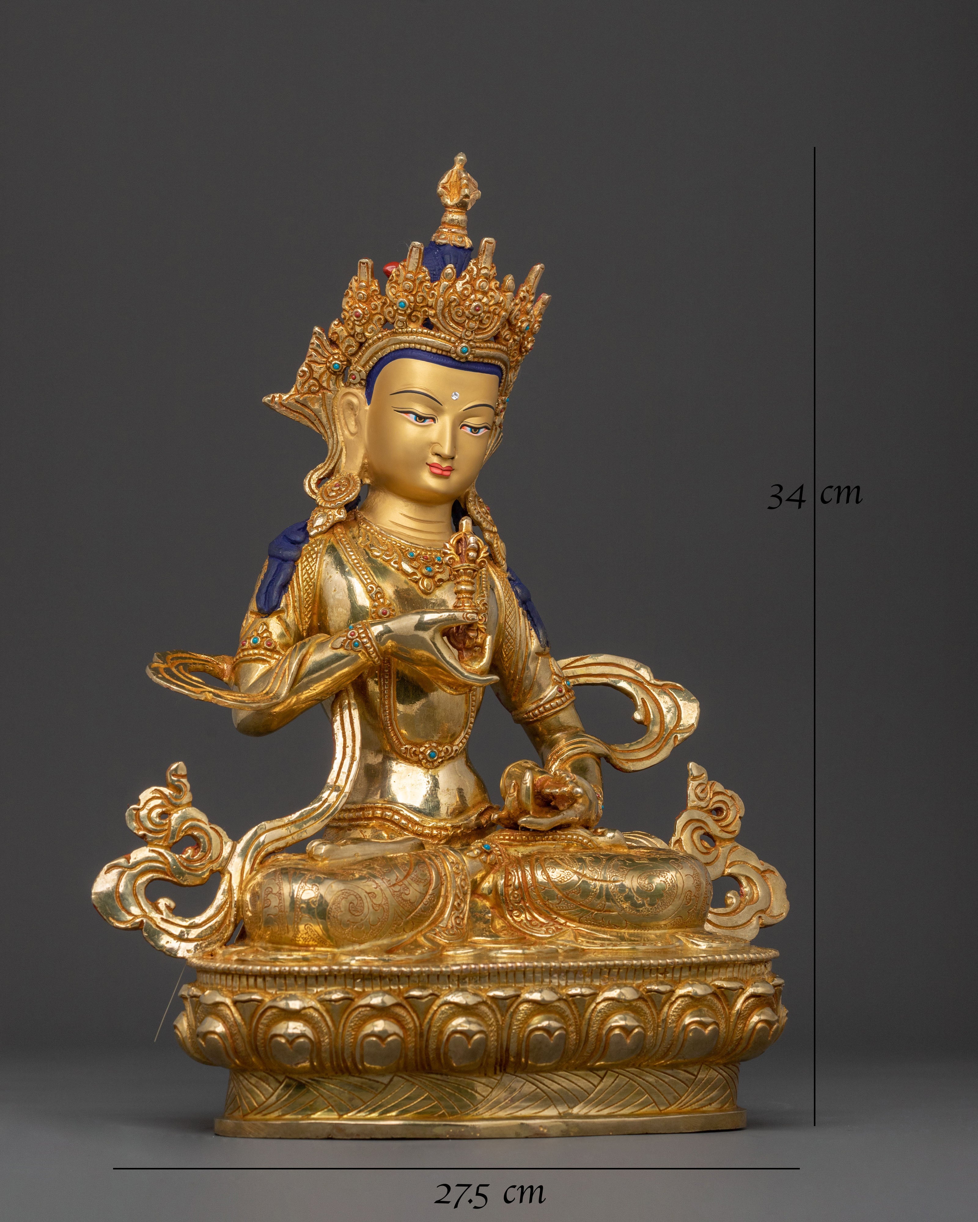 Vajrasattva Sculpture: 24K Gold Gilded Icon