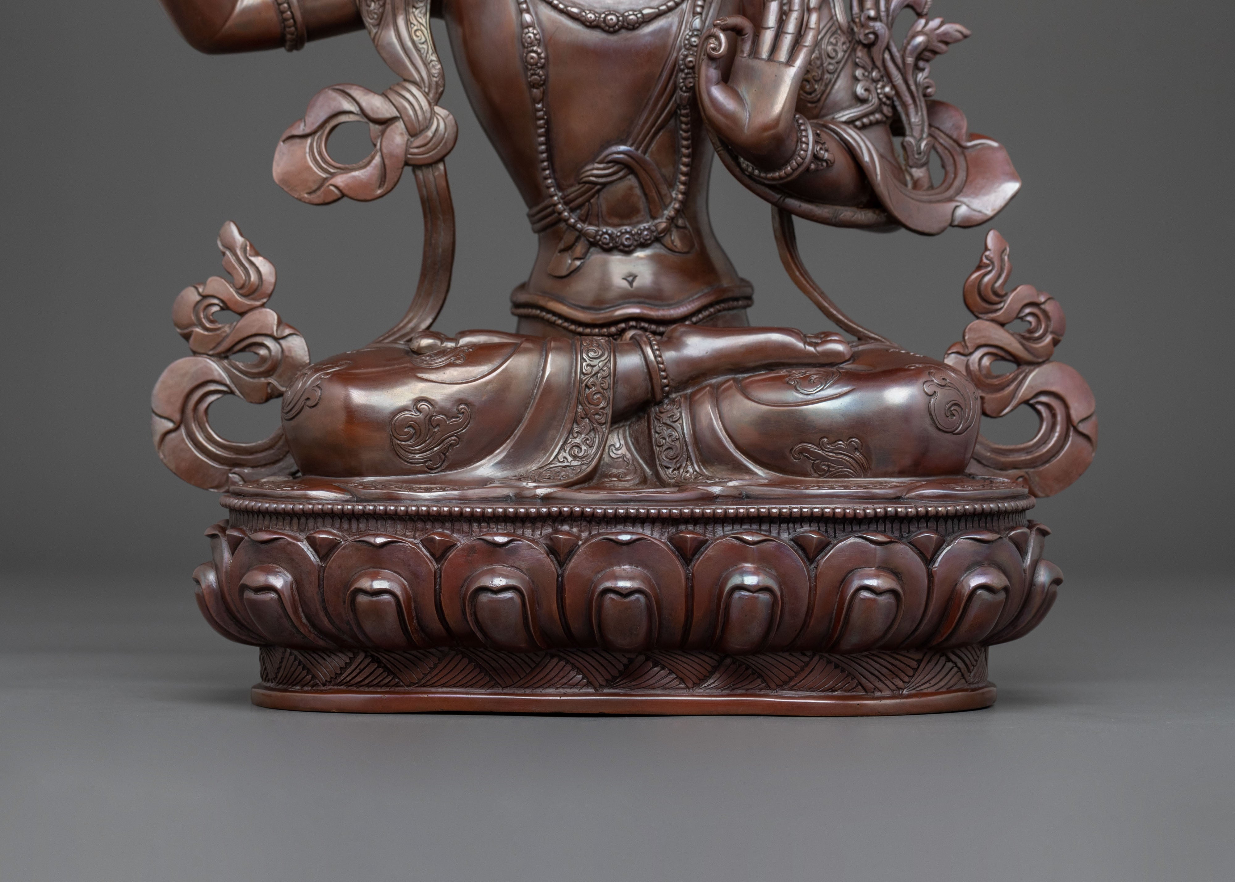 Oxidized Copper Manjushri Buddhist Statue