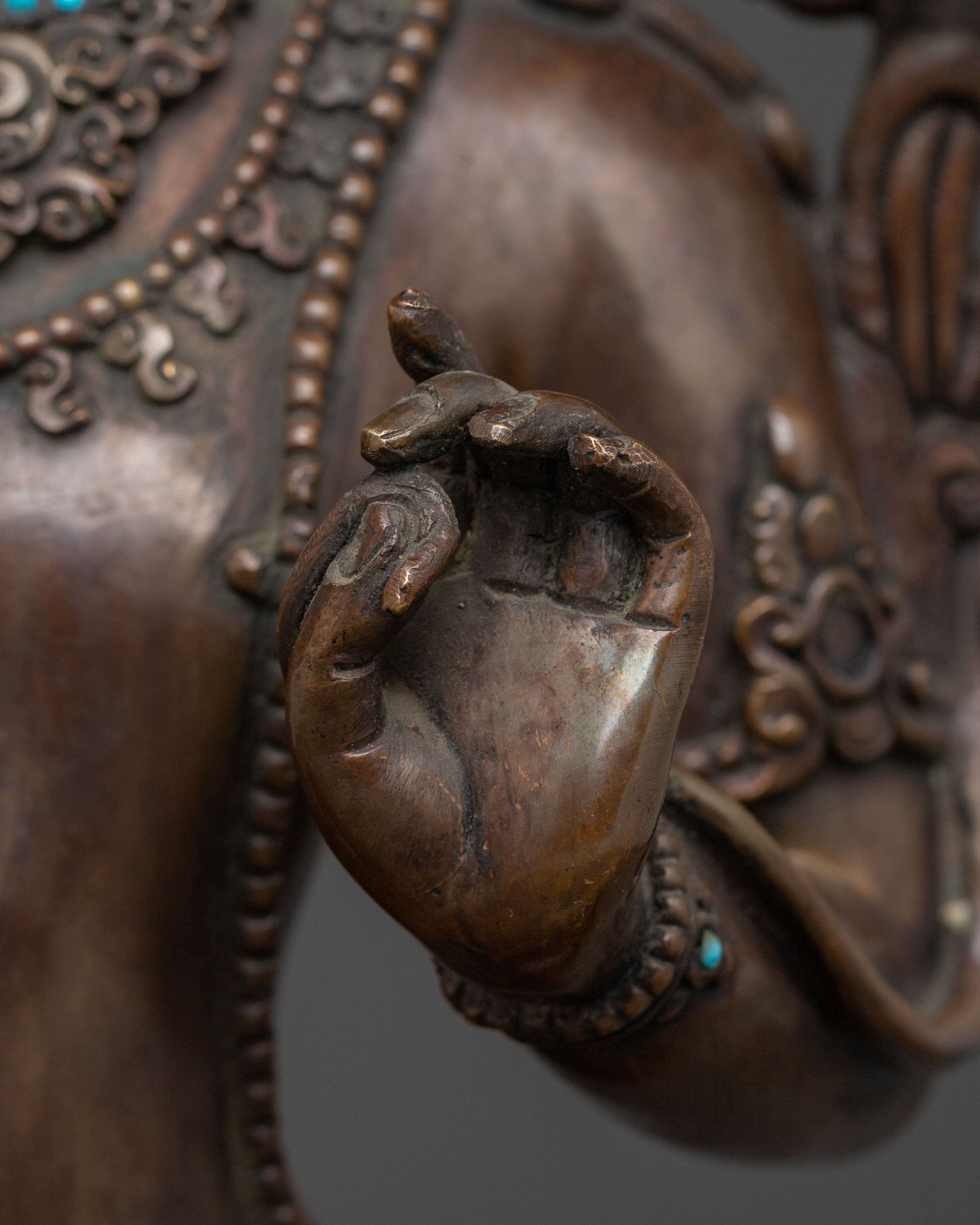 Wisdom Statue of Manjushri: Oxidized Copper Figurine