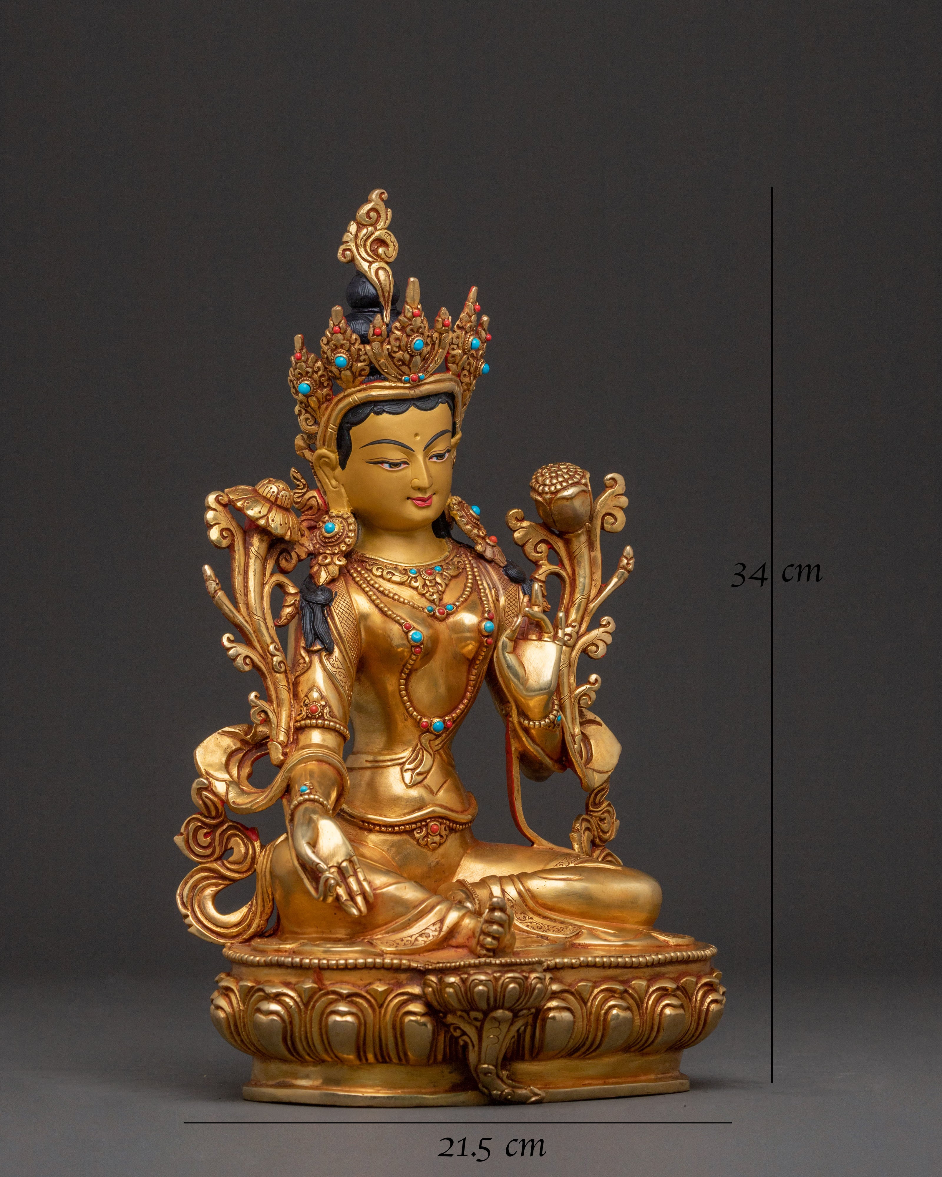 Green Tara Swift Protection Statue - Radiant Hand-Gilded Copper