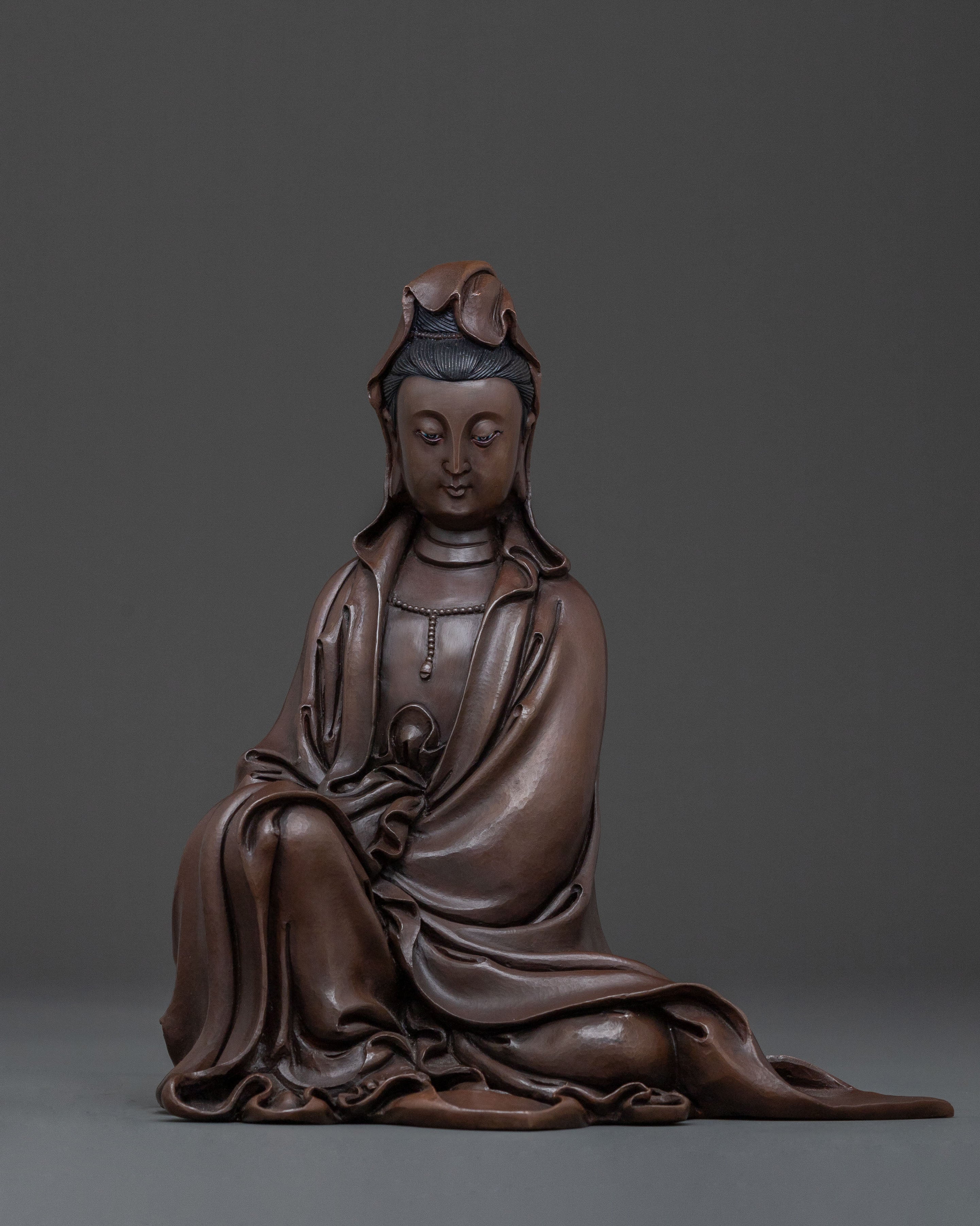 Guanyin Handcrafted Oxidized Copper Statue |