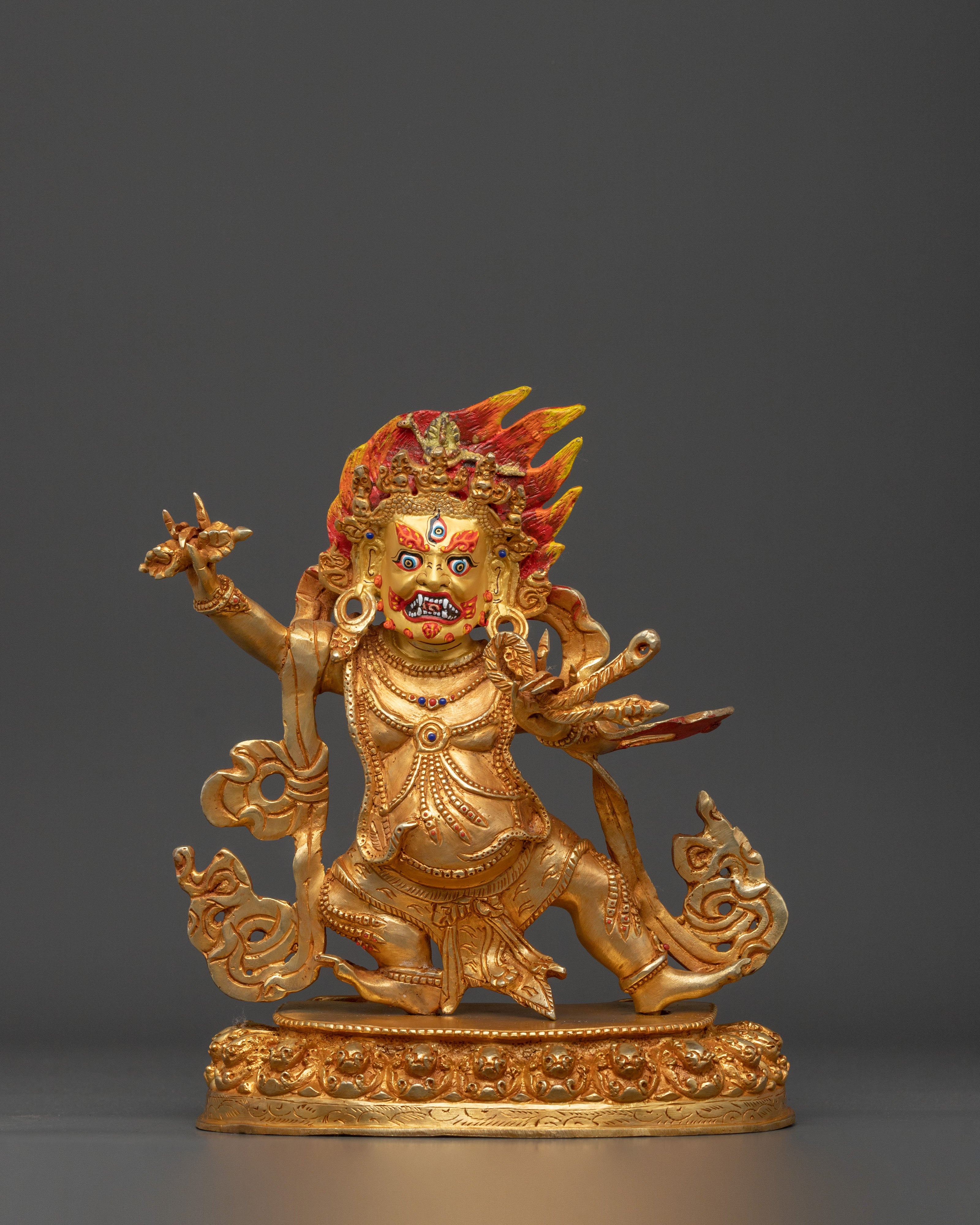 24K Gold Gilded Vajrapani Statue: Wrathful Deity and Thunderbolt Holder