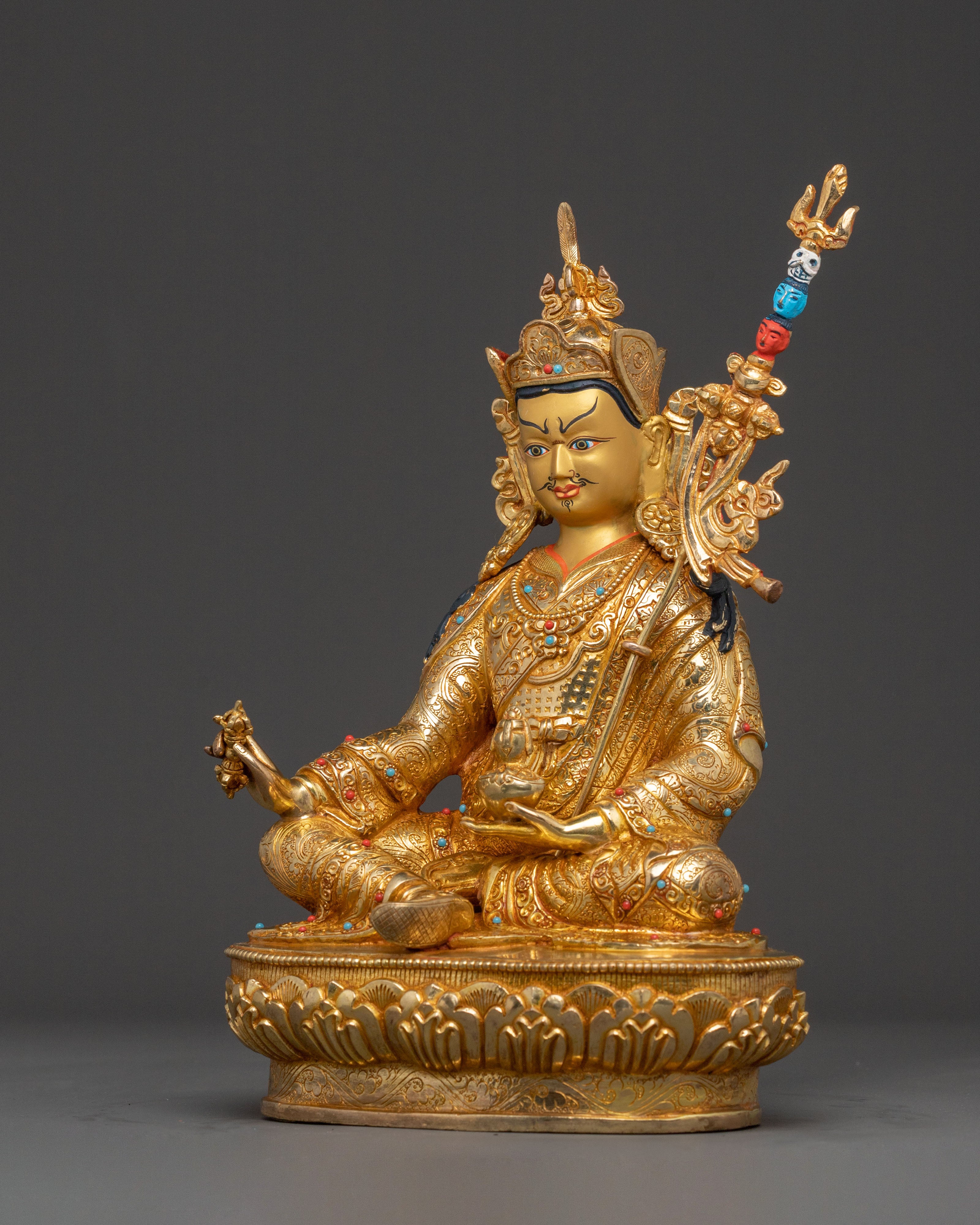 Padmasambhava Mystic Master Statue: 24K Gold Gilded Copper