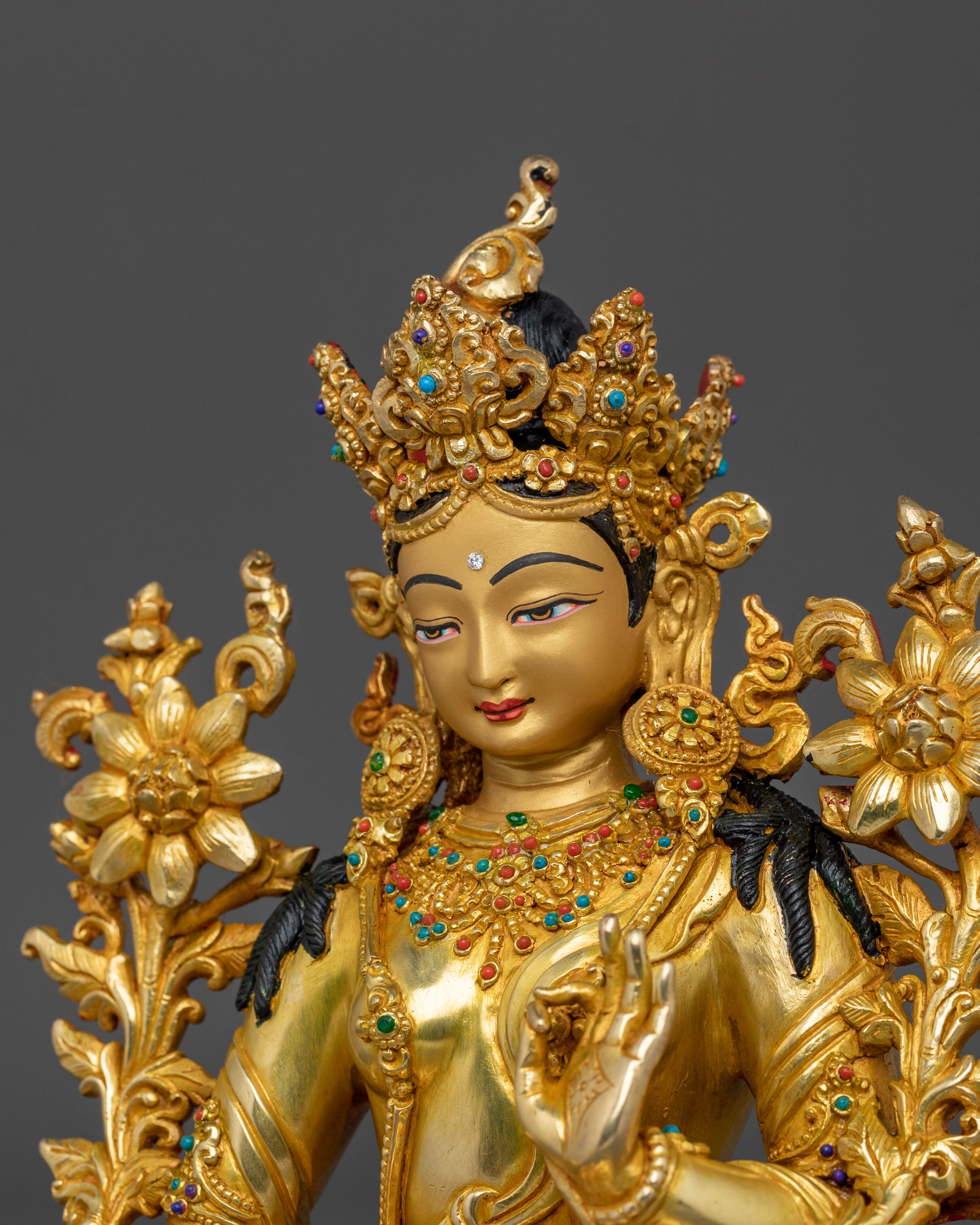 Green Tara Golden Statue | Tibetan Buddhist Icon