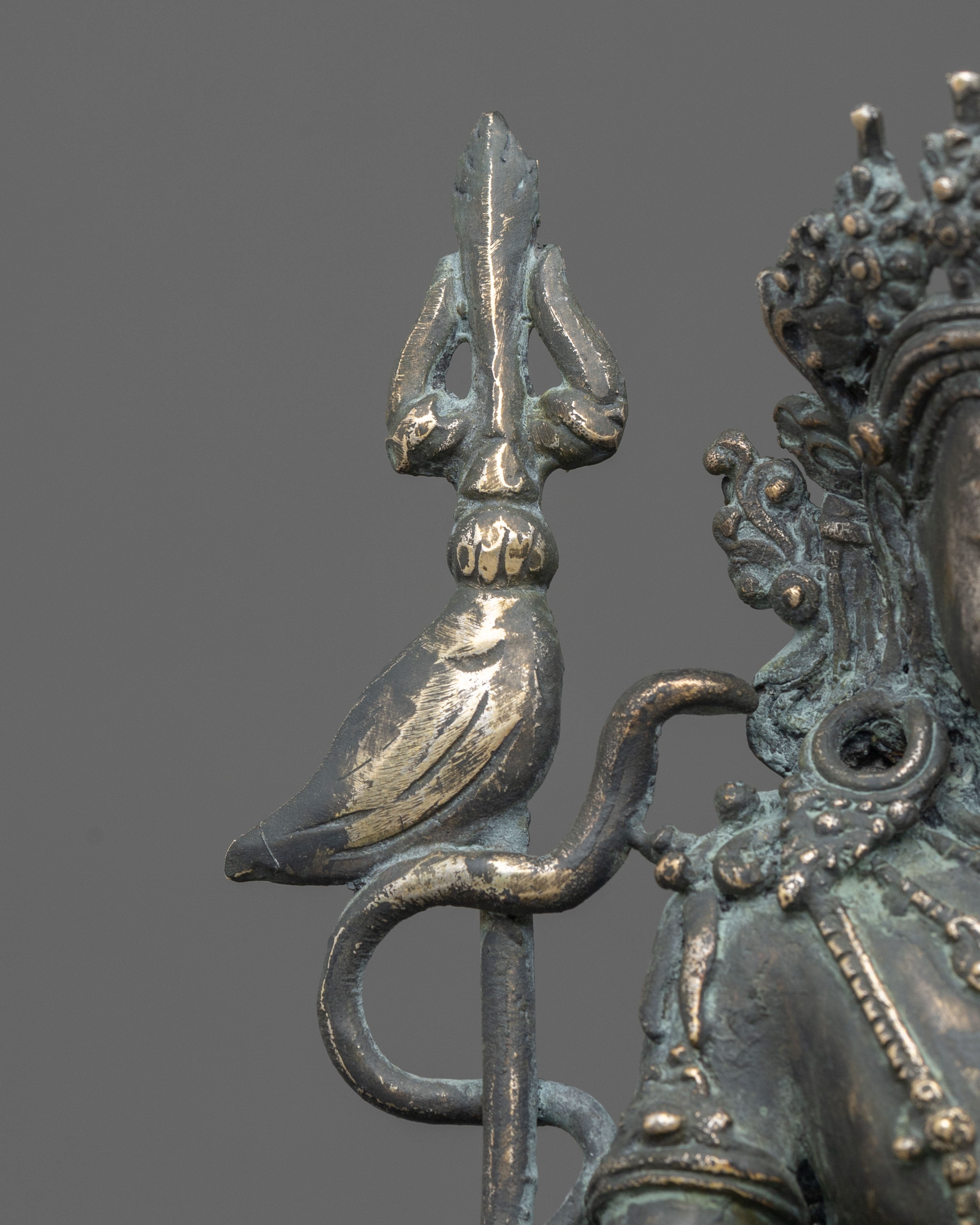 Simhanada Manjushri Copper Sculpture | Antique Finish