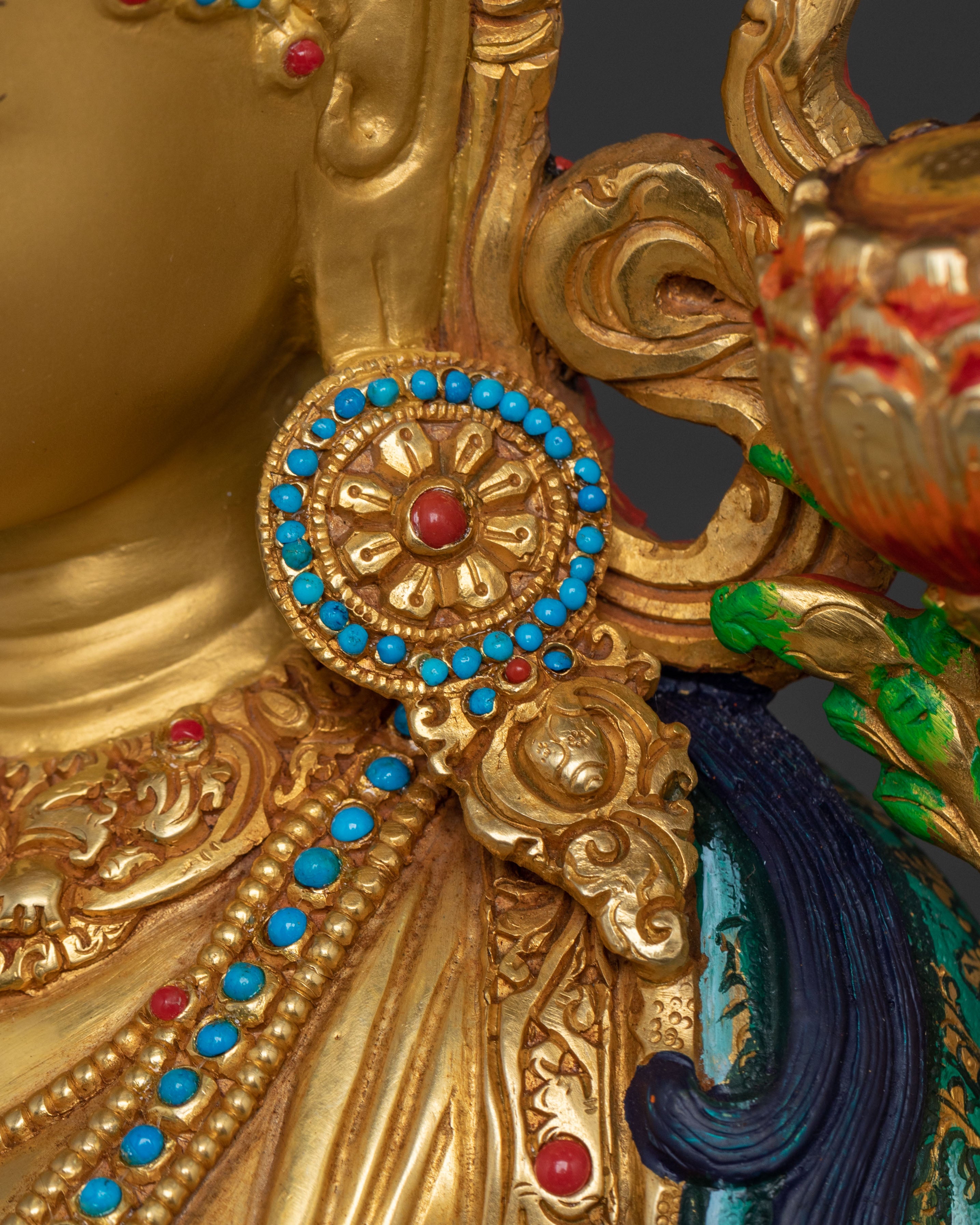 Green Tara Sculpture on Throne | Goddess of Compassion