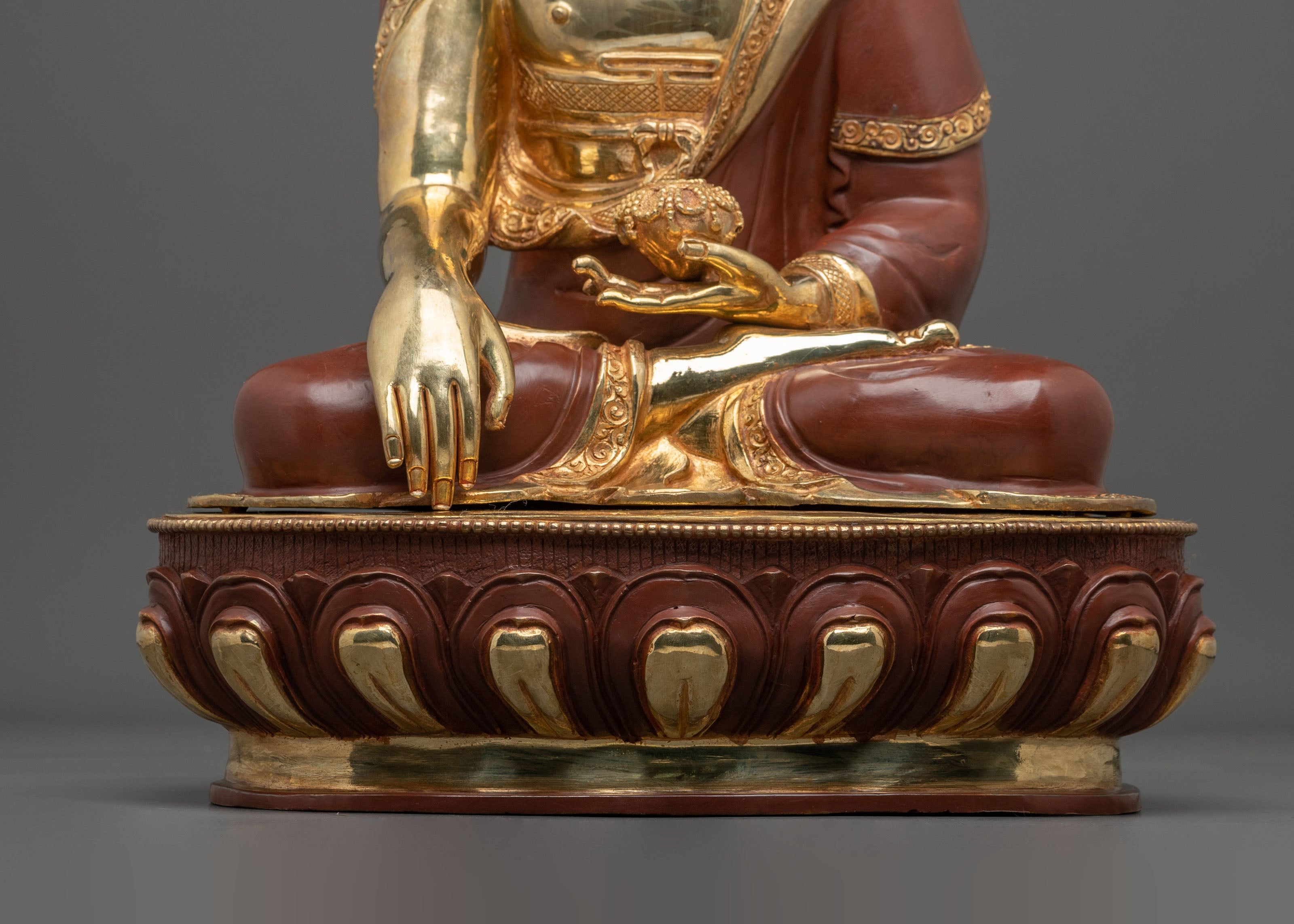 Buddha Dharma Sangha: Oxidized Copper Buddha Statue Set