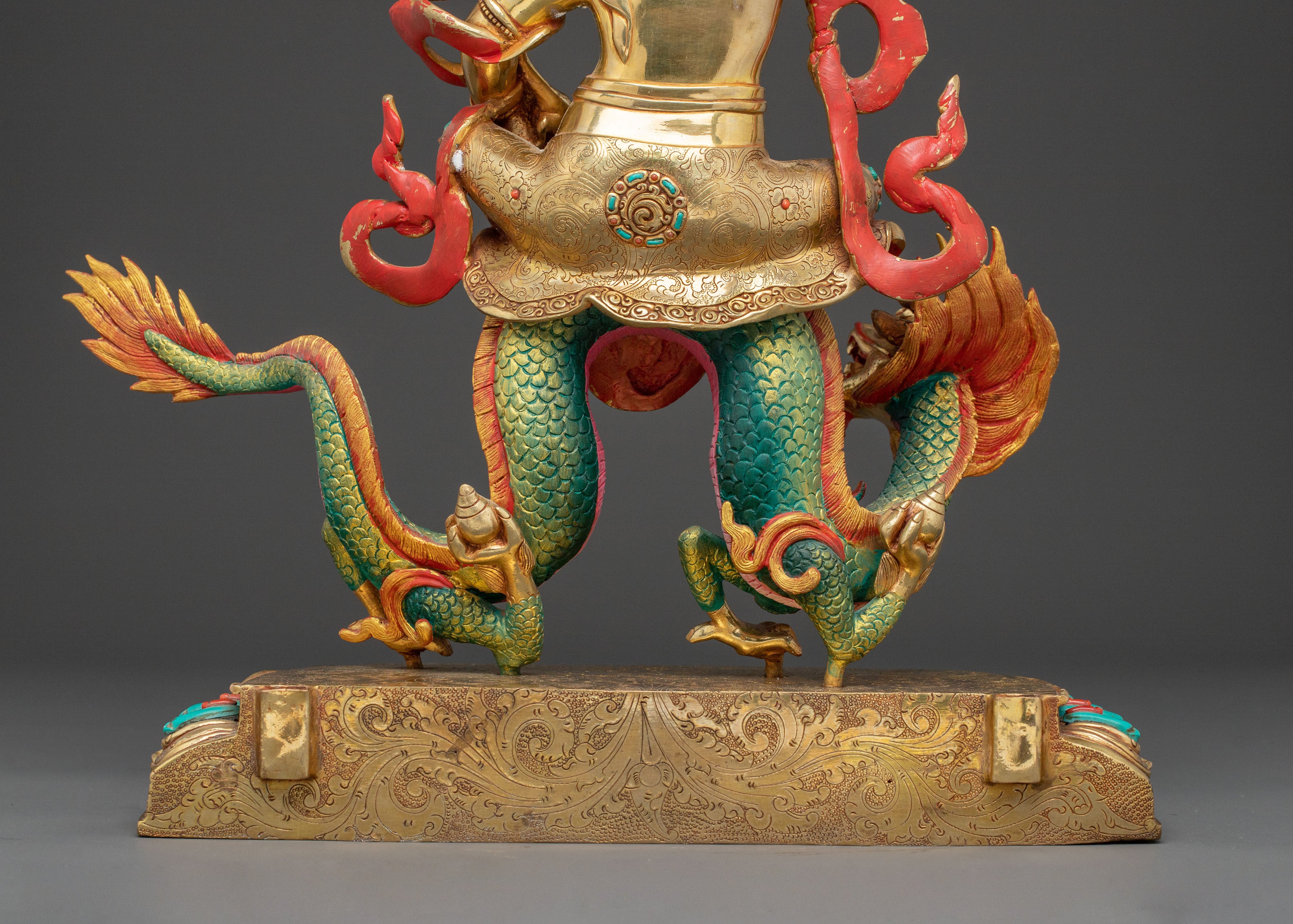 Wealth Deity White Dzambhala Handcrafted Statue - 24K Gold Gilded