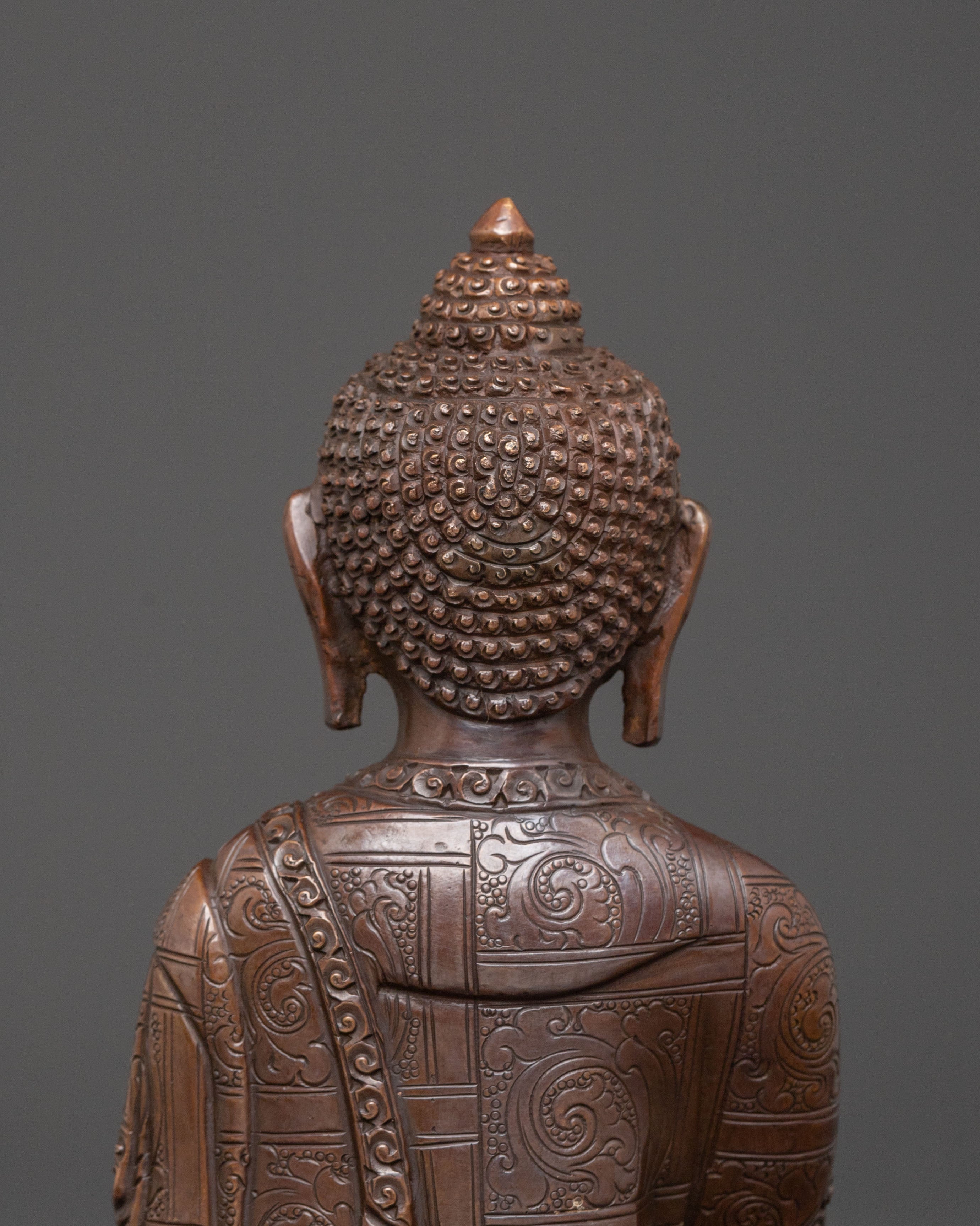 Shakyamuni Buddha: Serene Oxidized Copper Statue