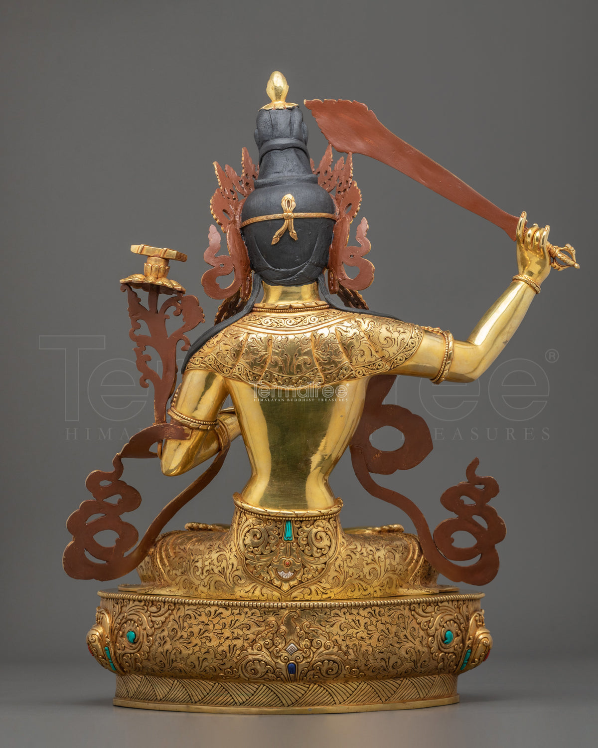 Manjushri 24k Gold Gilded Sculpture | Tibetan Wisdom Bodhisattva