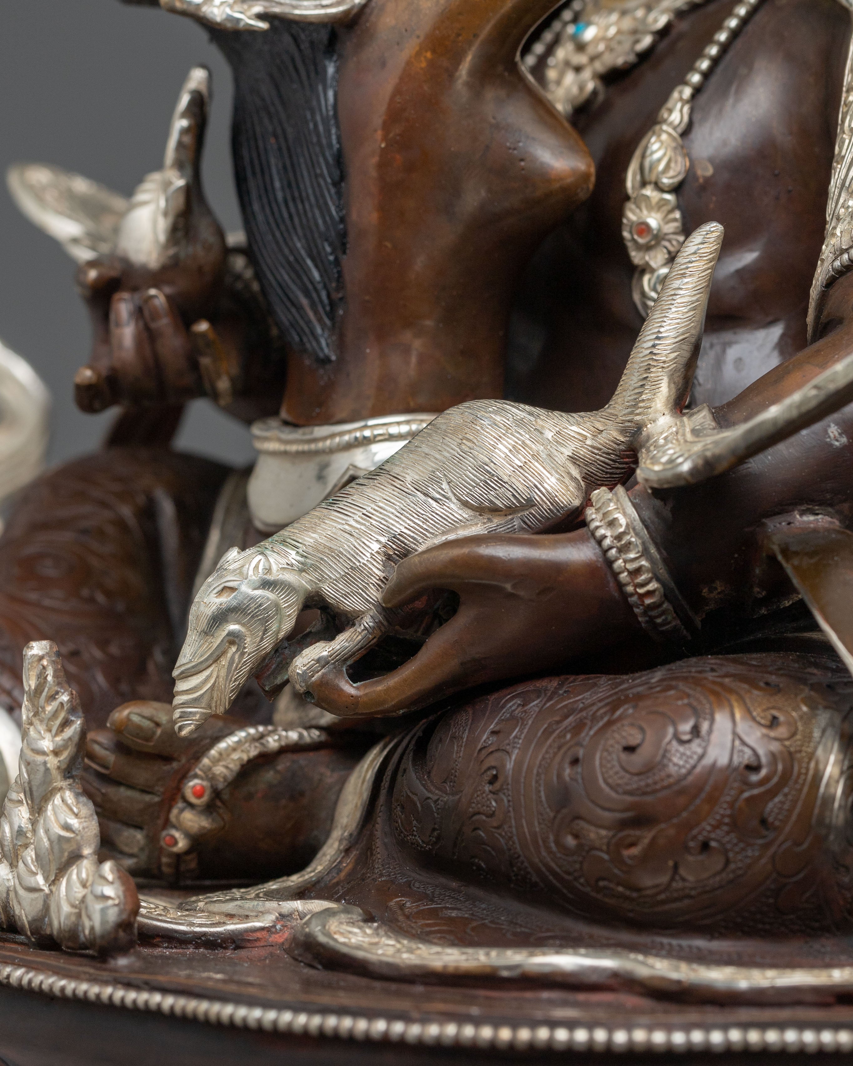 Red Dzambhala Statue | Oxidized Copper Wealth Deity
