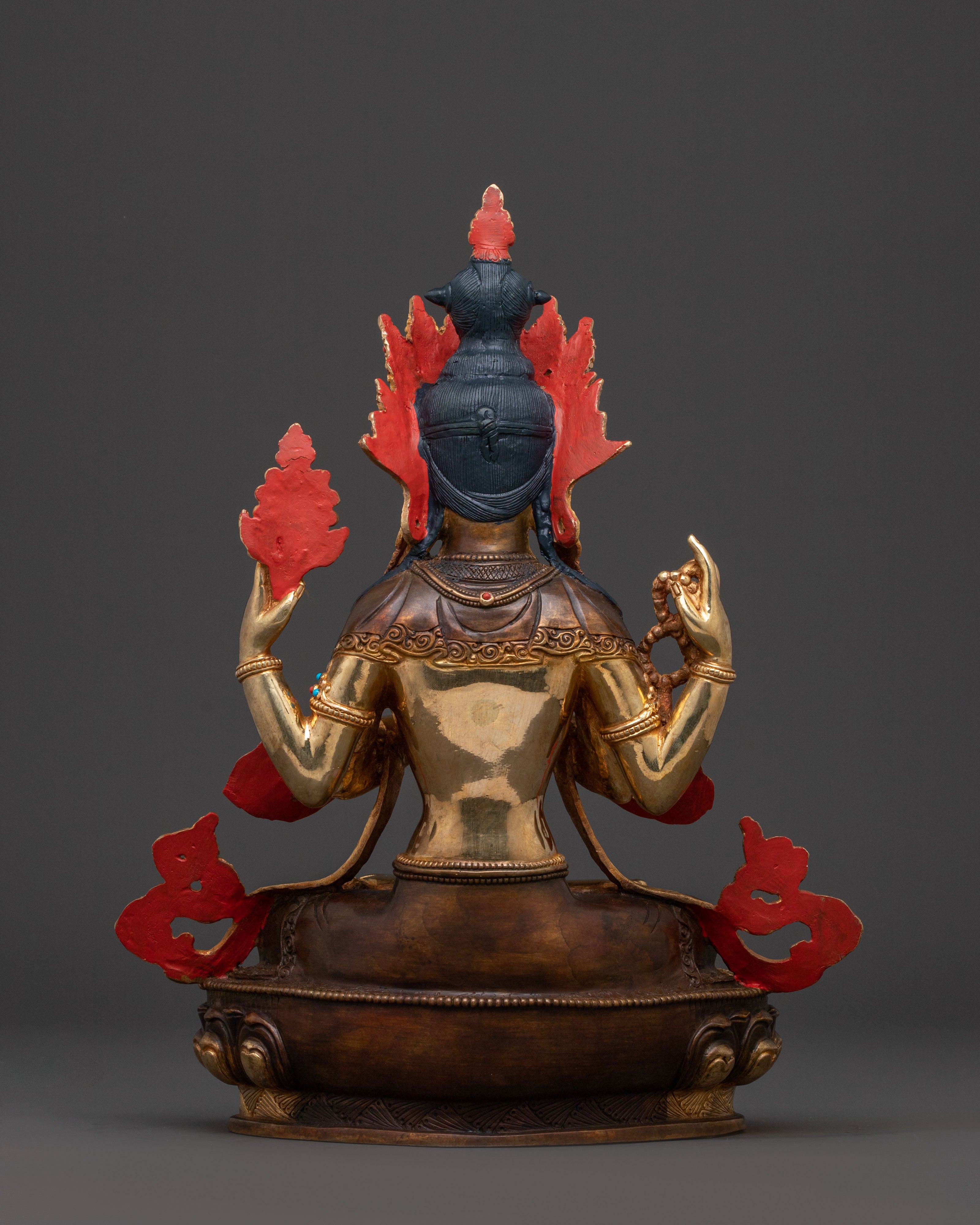 Chenrezig Tranquil Protector Statue | 24K Gilded Copper