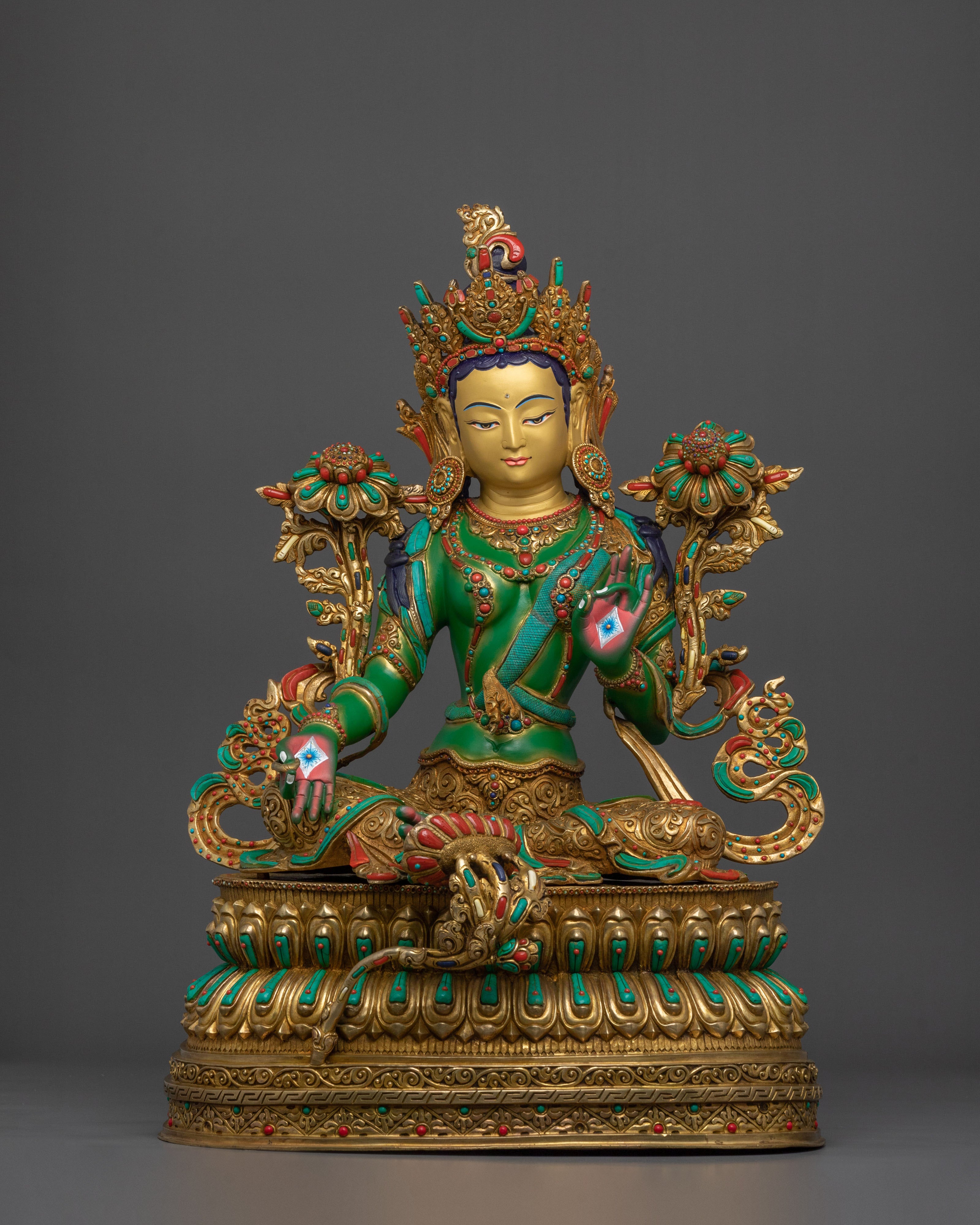 Himalayan Shyama Tara Sacred Statue Gilded in 24K Gold