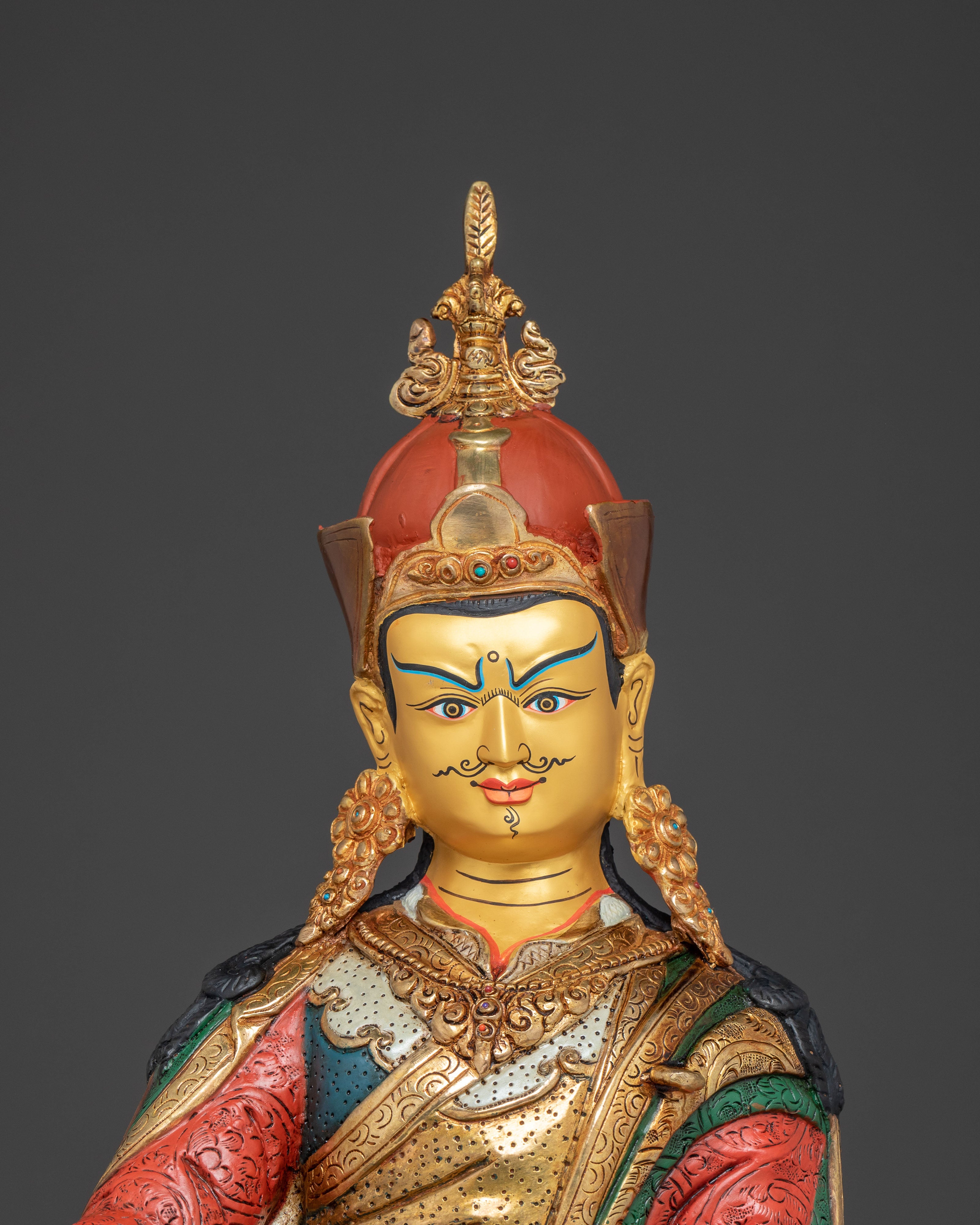 Vibrant Guru Rinpoche Statue | Guru Rinpoche Copper Sculpture