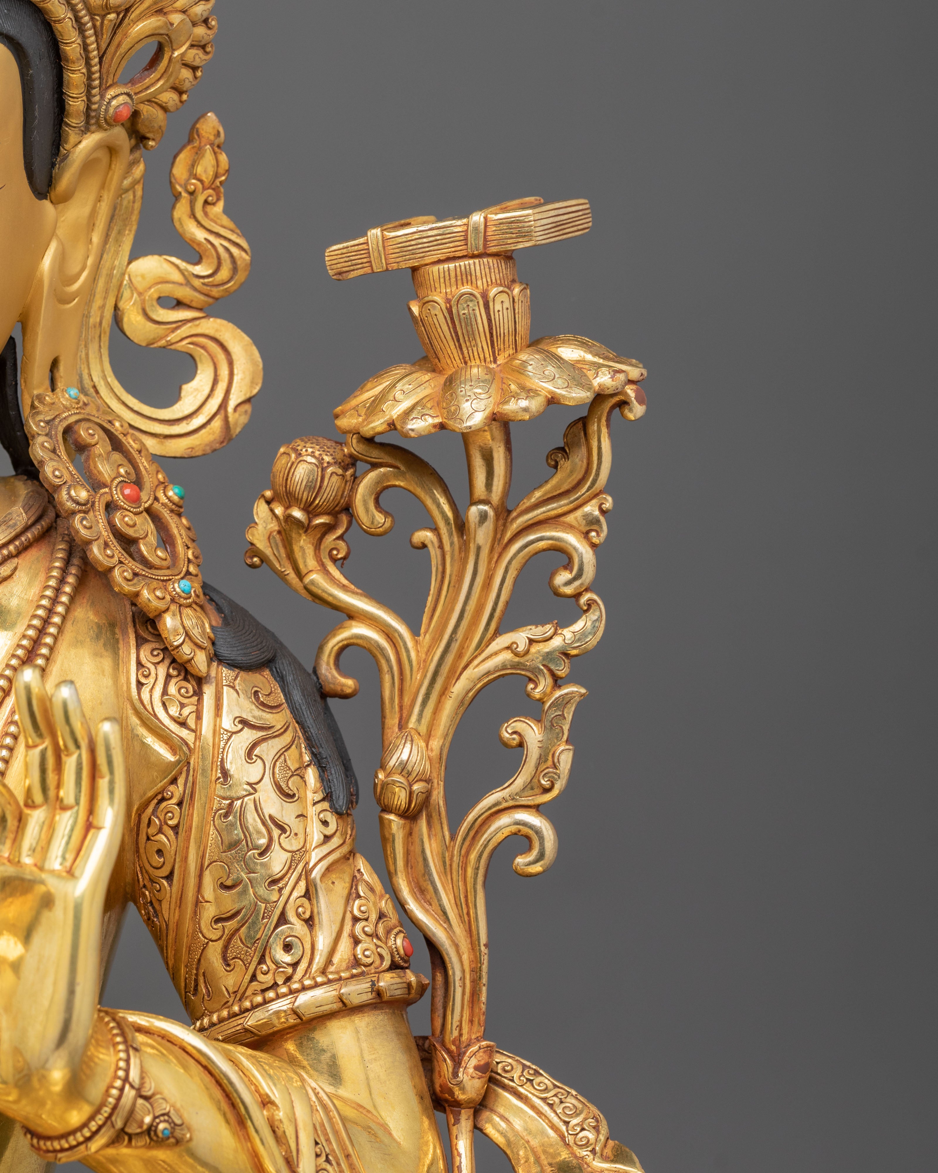 Manjushri 24k Gold Gilded Sculpture | Tibetan Wisdom Bodhisattva