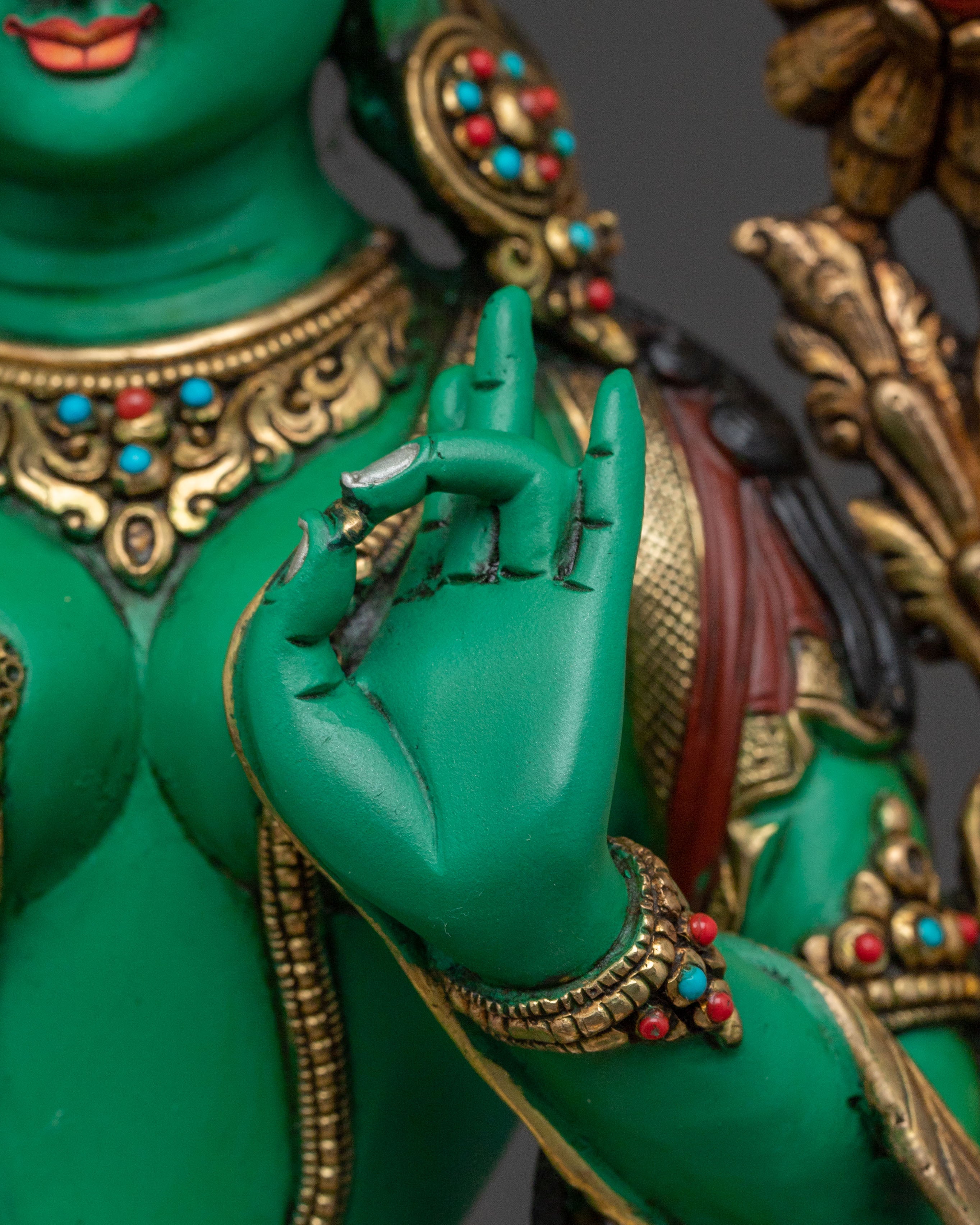 Green Tara Protection Statue: Hand-Gilded Serenity