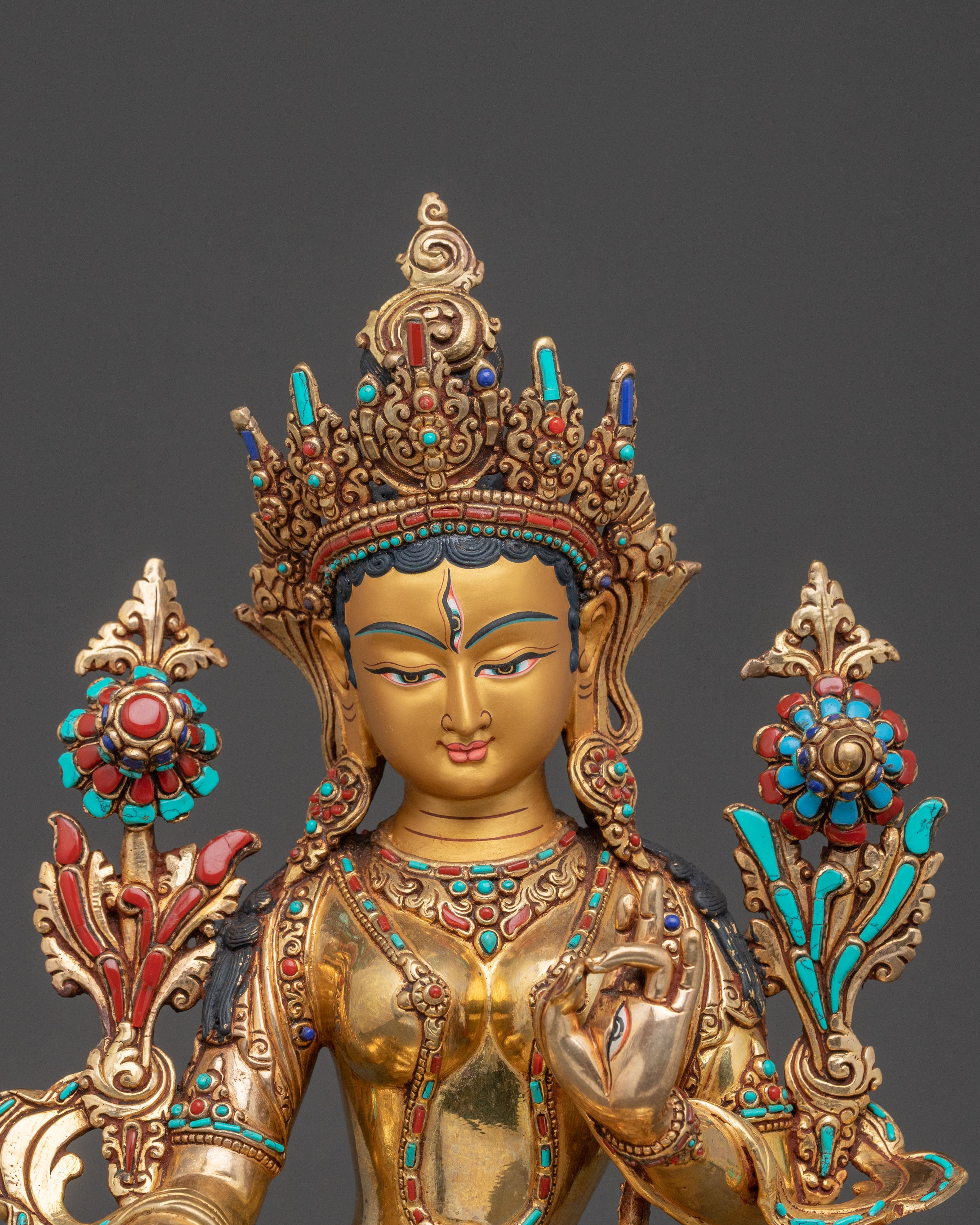 White Tara Tibetan Sacred Statue – Hand-Gilded Copper