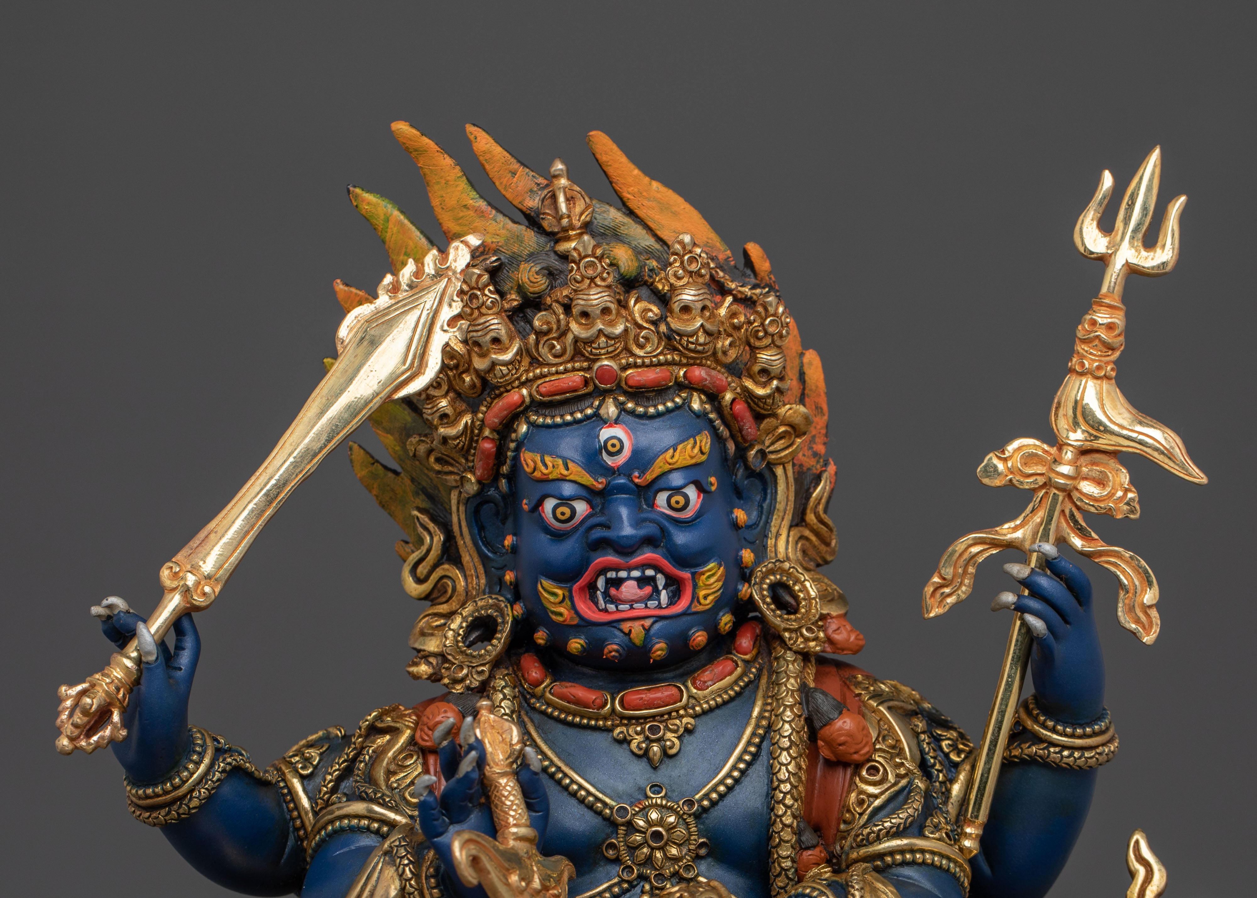 Handcrafted Four Armed Mahakala Statue | Himalayan Buddhist Protector