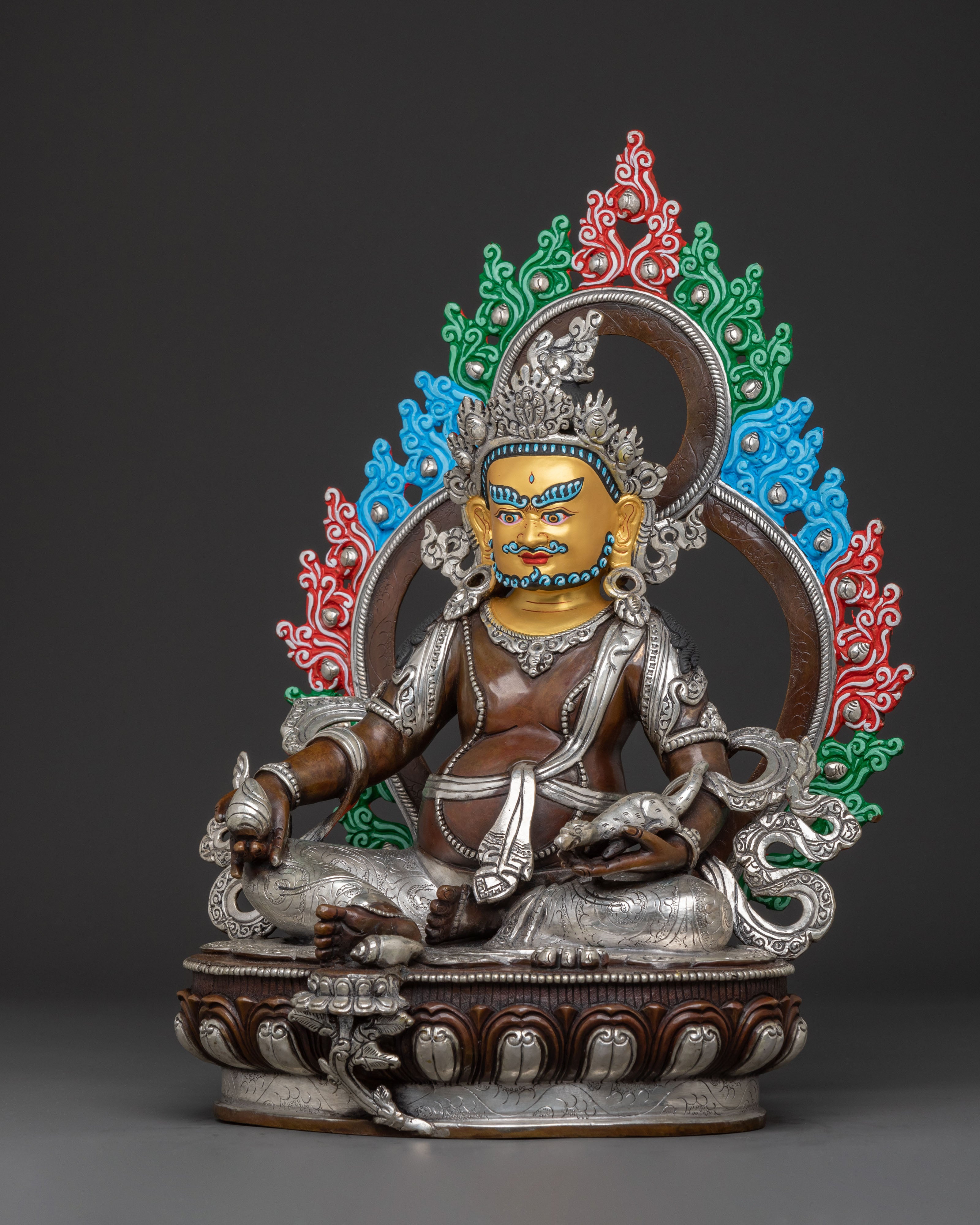 Dzambhala Copper Handcrafted Statue with Silver Accents