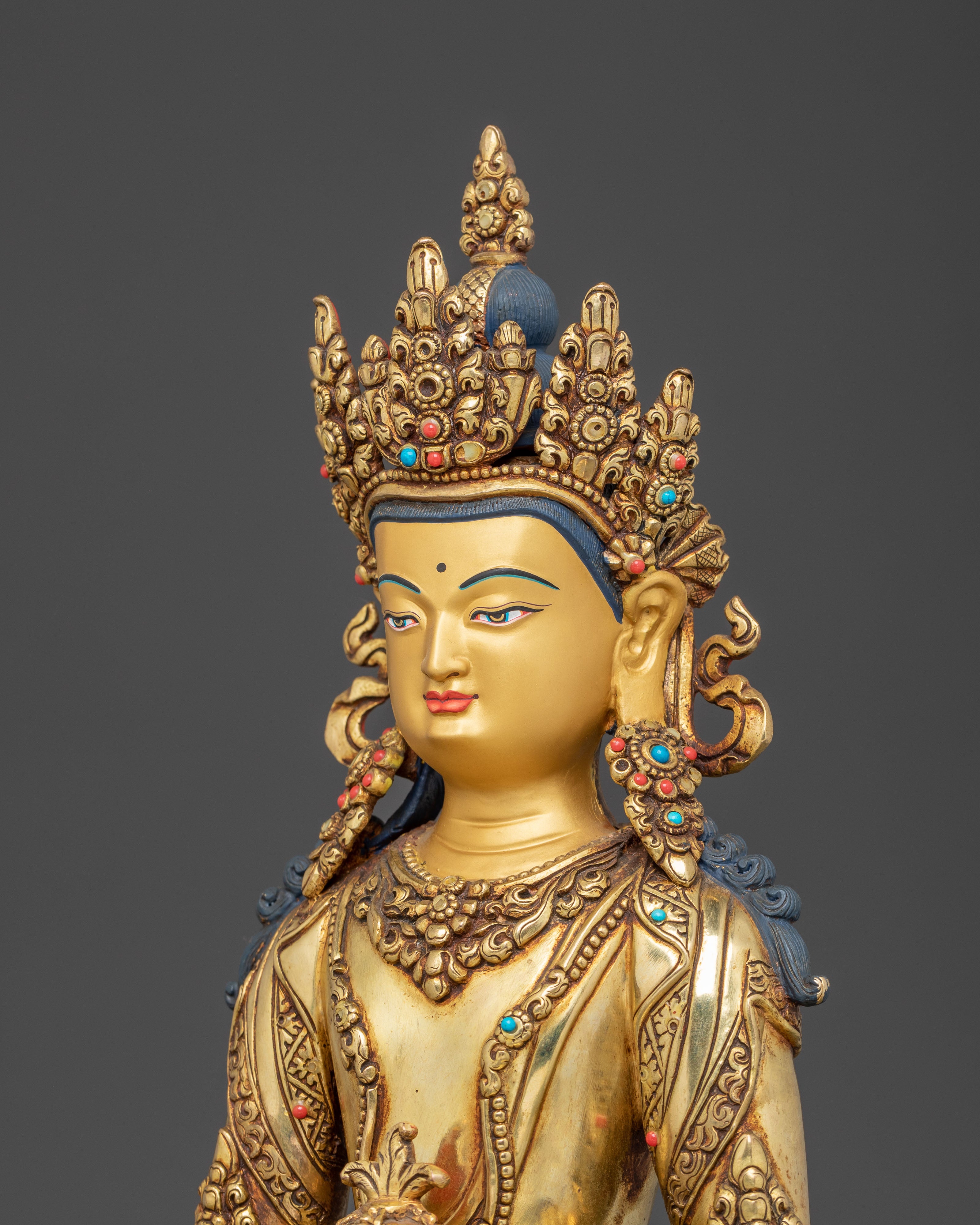 Golden Amitayus Handcrafted Statue | Tibetan Longevity Deity