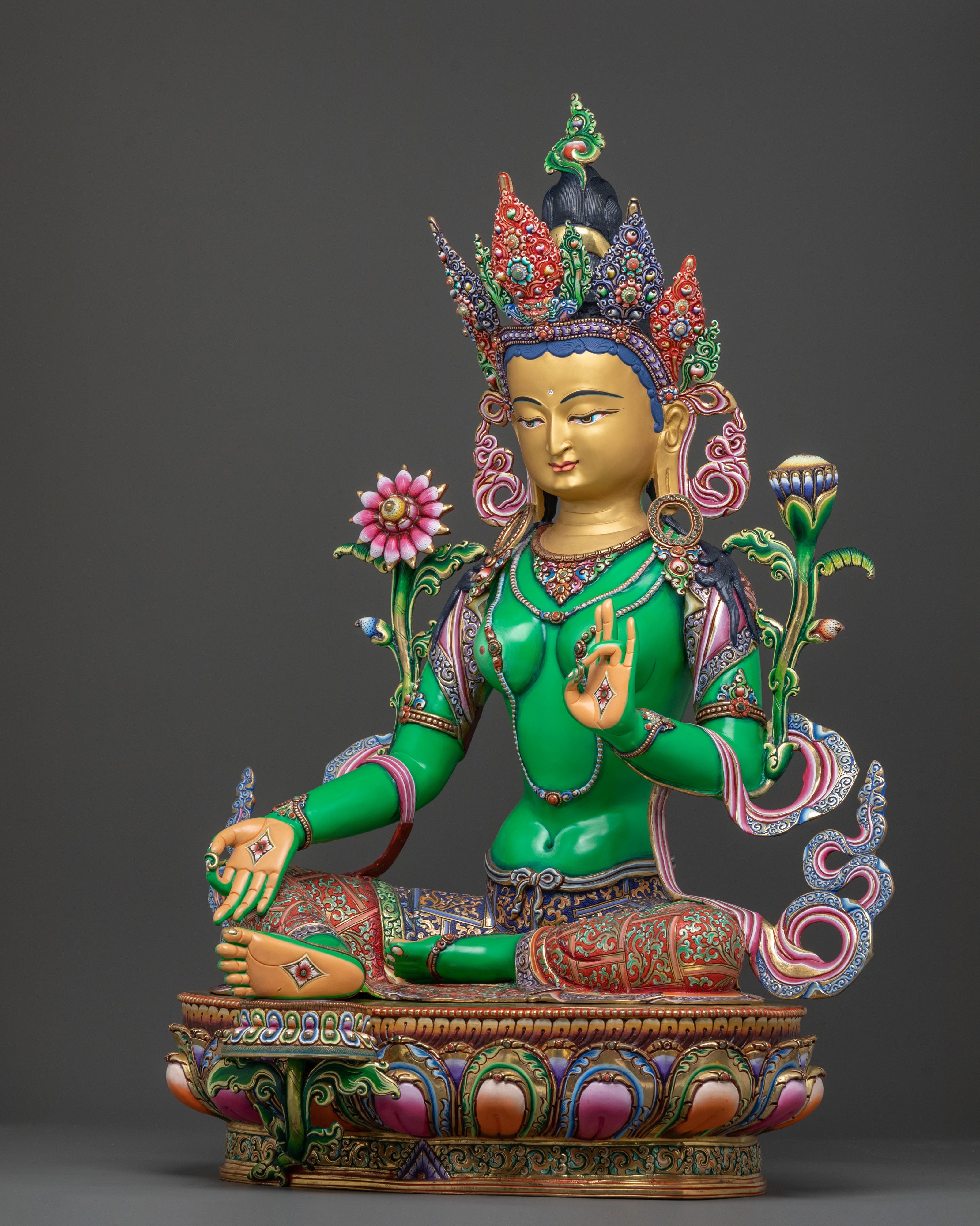 Swift Grace: Green Tara | 24K Gold Gilded Statue